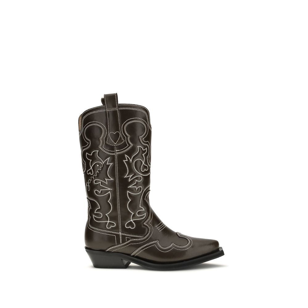 Ganni Embroidered Lace-Up Boots