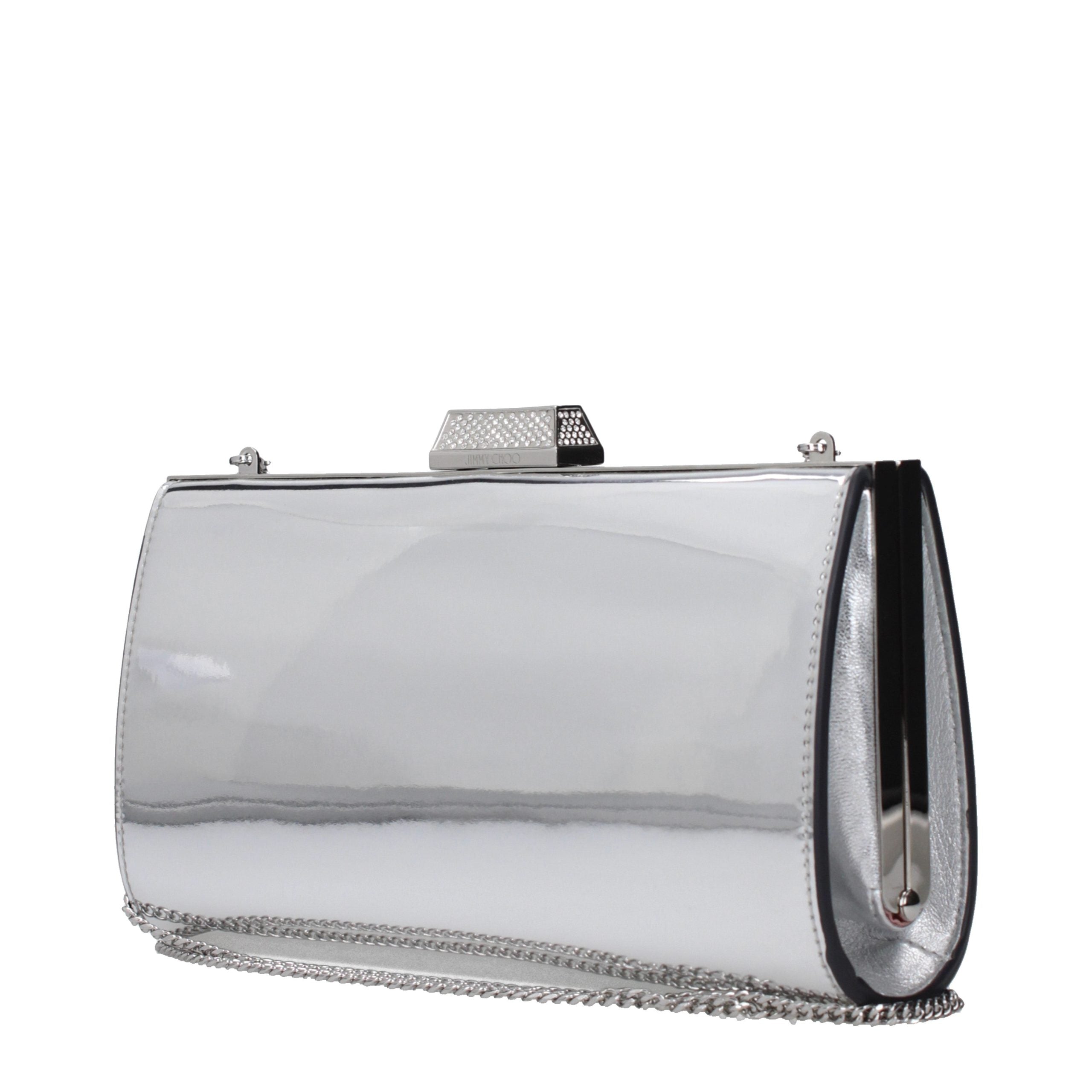 Jimmy Choo Zahra Clutch in Grijs Leer met Zilveren Details