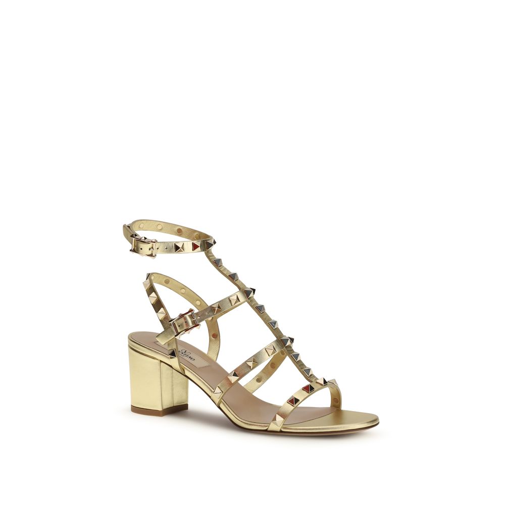 Valentino Garavani Rockstud Sandals Goudkleurig Kalfsleer