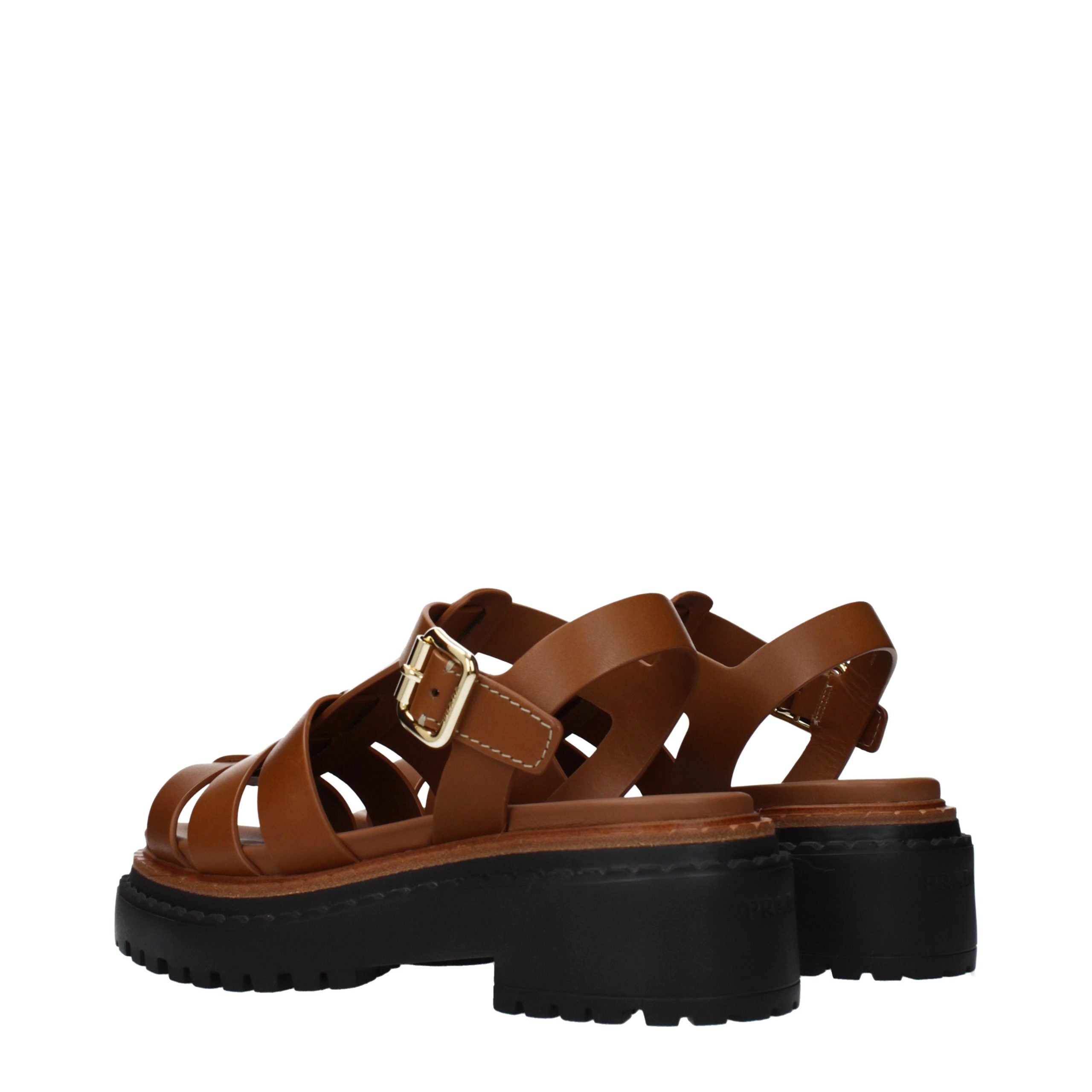 Prada platform signatuur lederachtig patina sandalen
