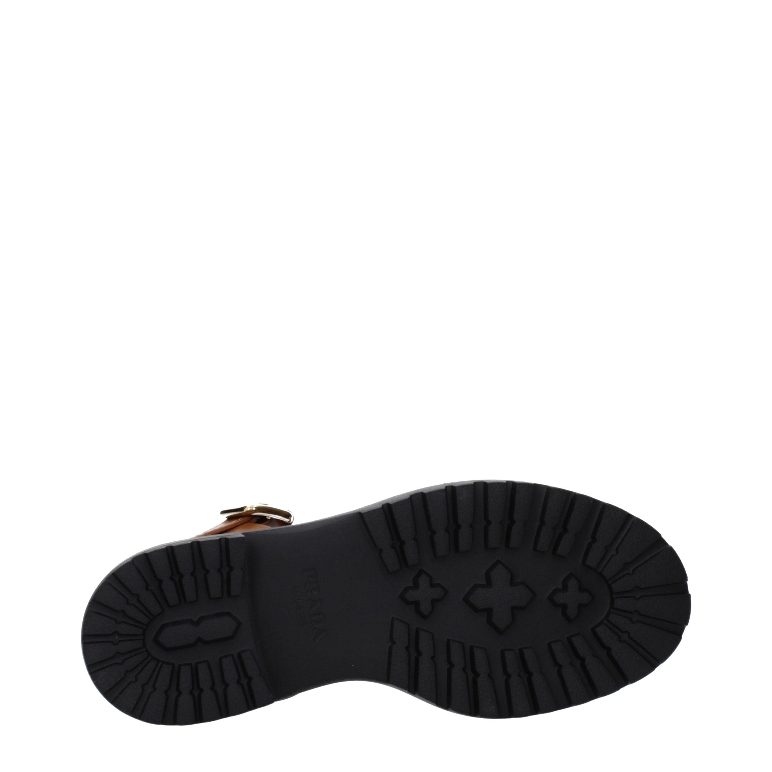 Prada platform signatuur lederachtig patina sandalen