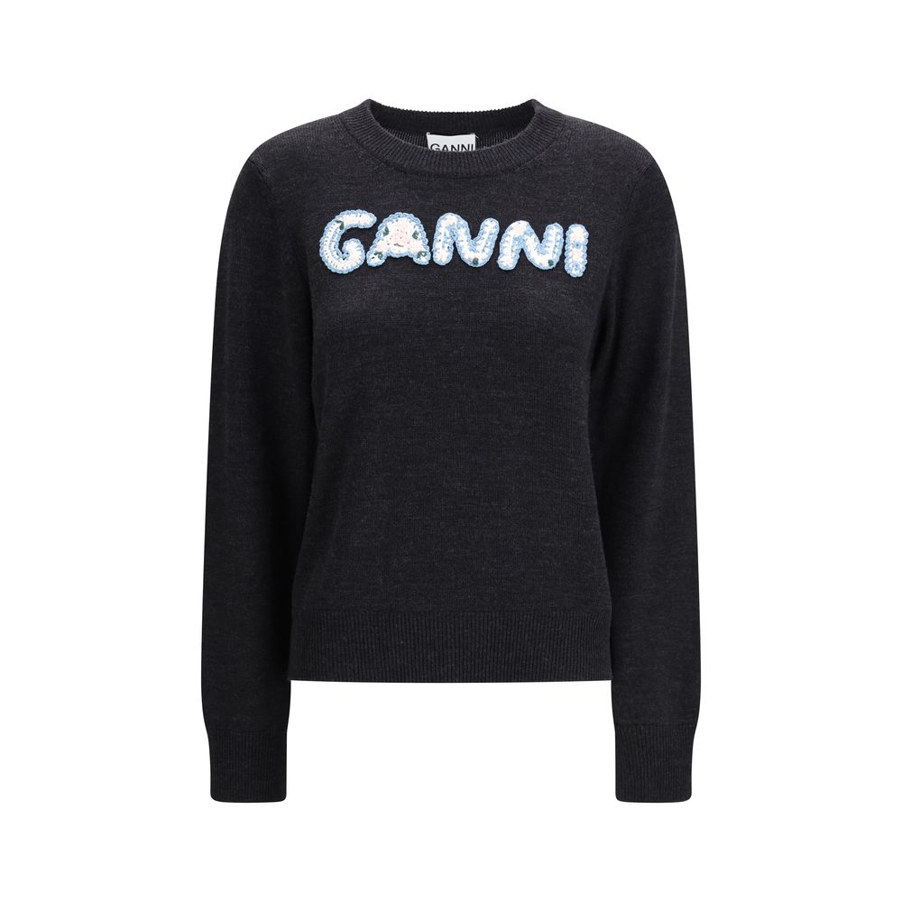 Ganni Crochet Appliqué Merino Sweater
