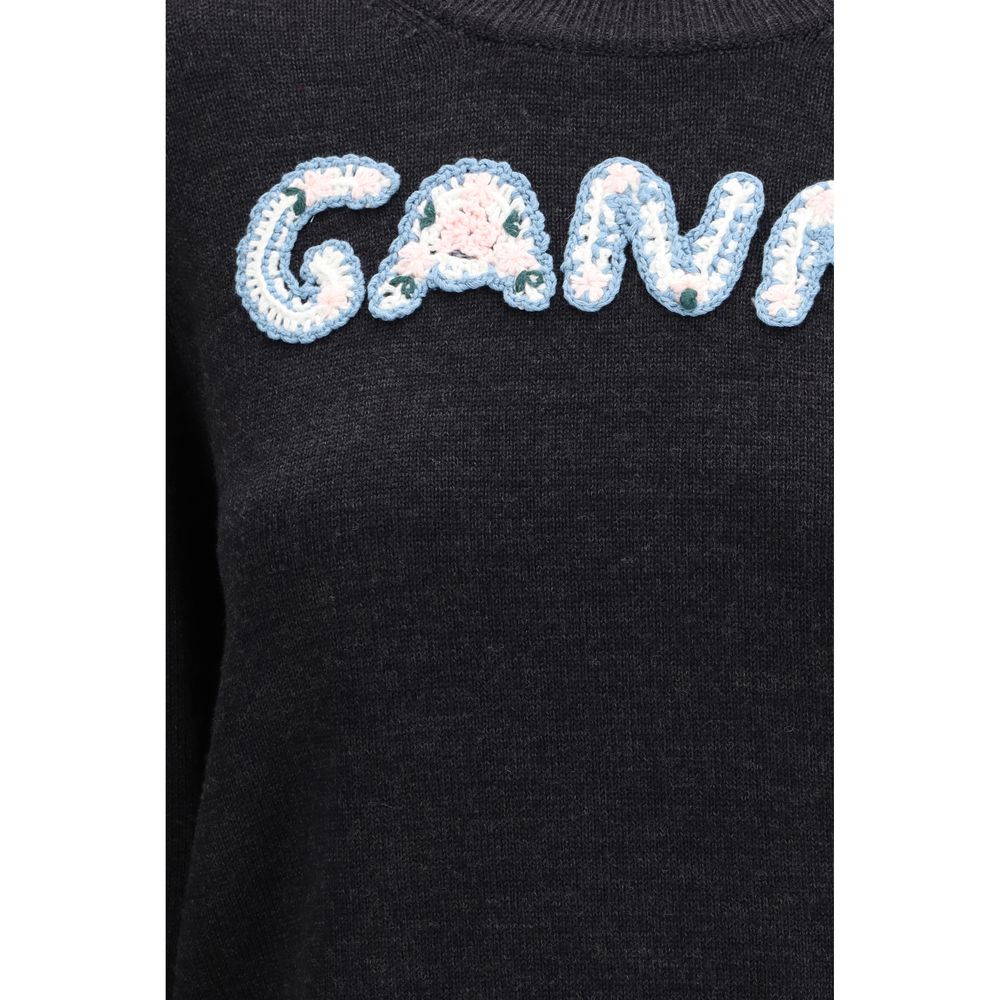 Ganni Crochet Appliqué Merino Sweater