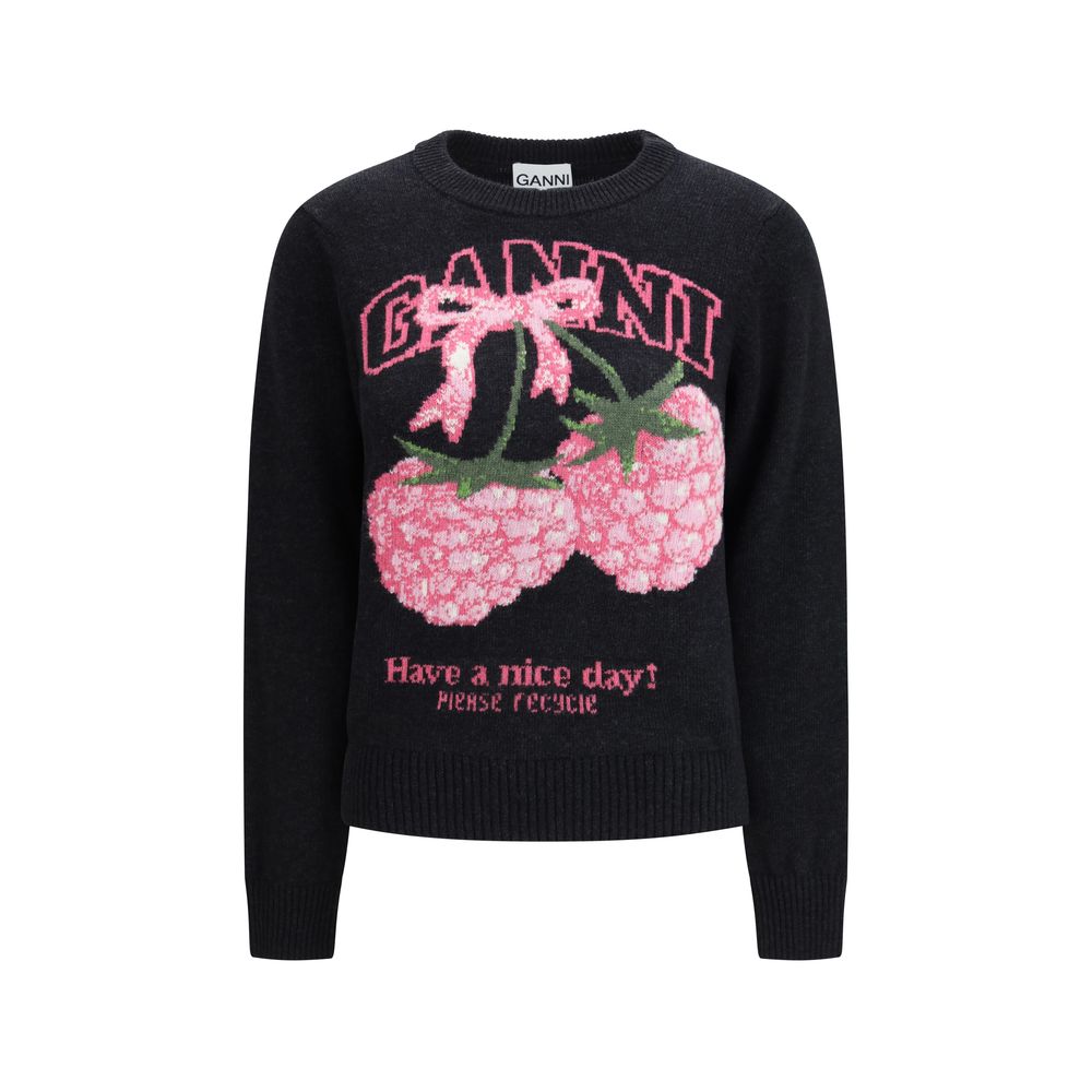 Ganni Raspberry Detail Luxe Graphic Print Sweatshirt