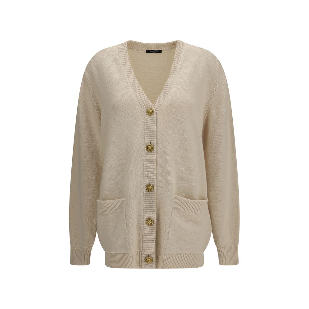 Balmain beige katoenen cardigan met drukknoopsluiting