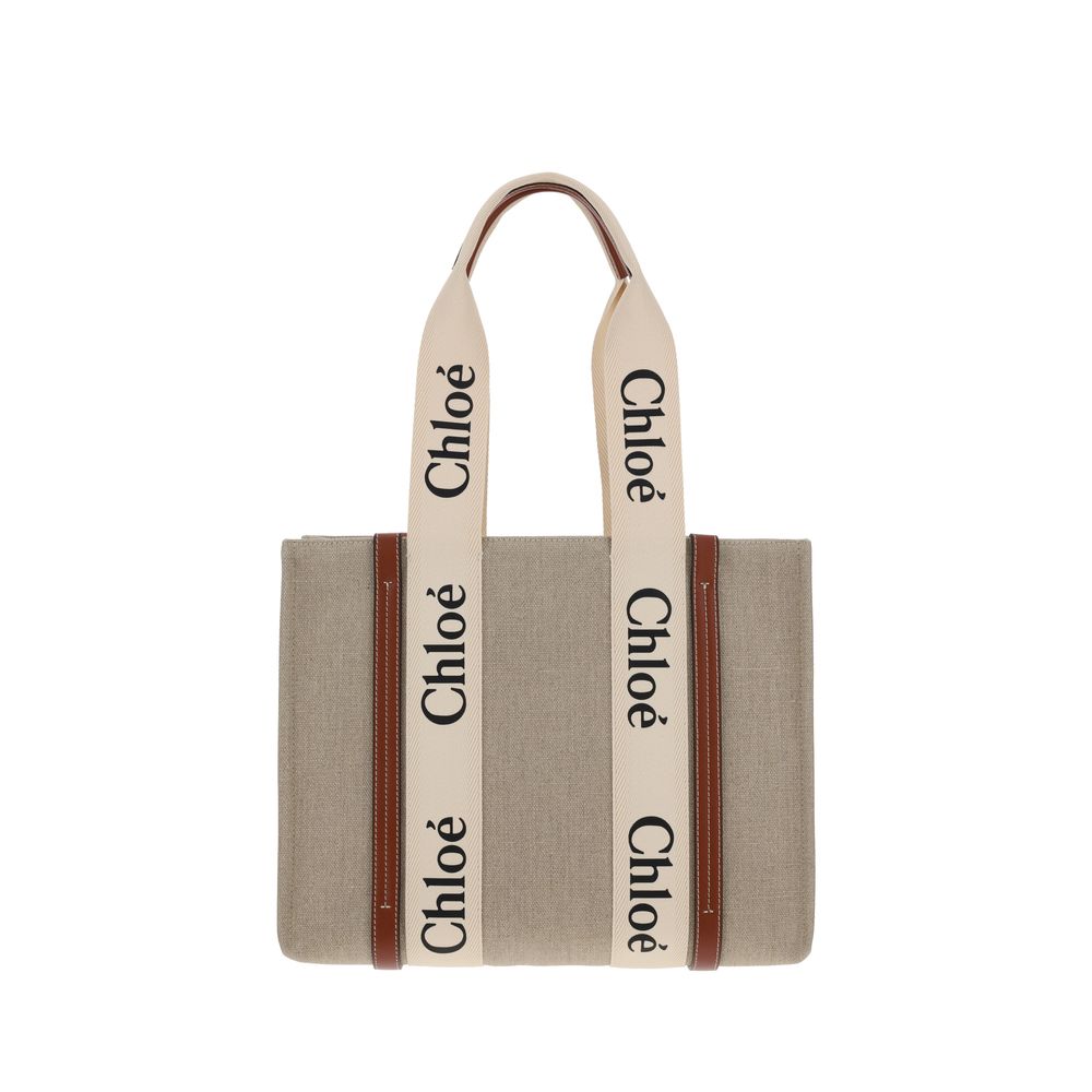 Chloé beige linnen woody exclusieve schoudertas