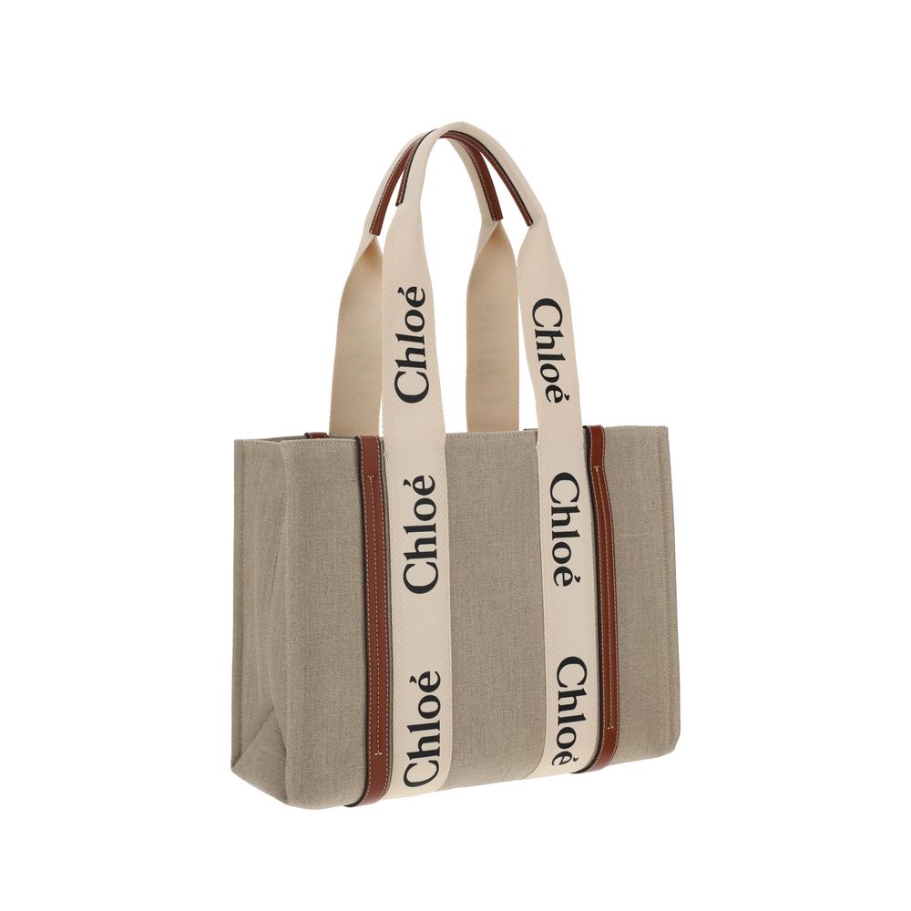 Chloé beige linnen woody exclusieve schoudertas