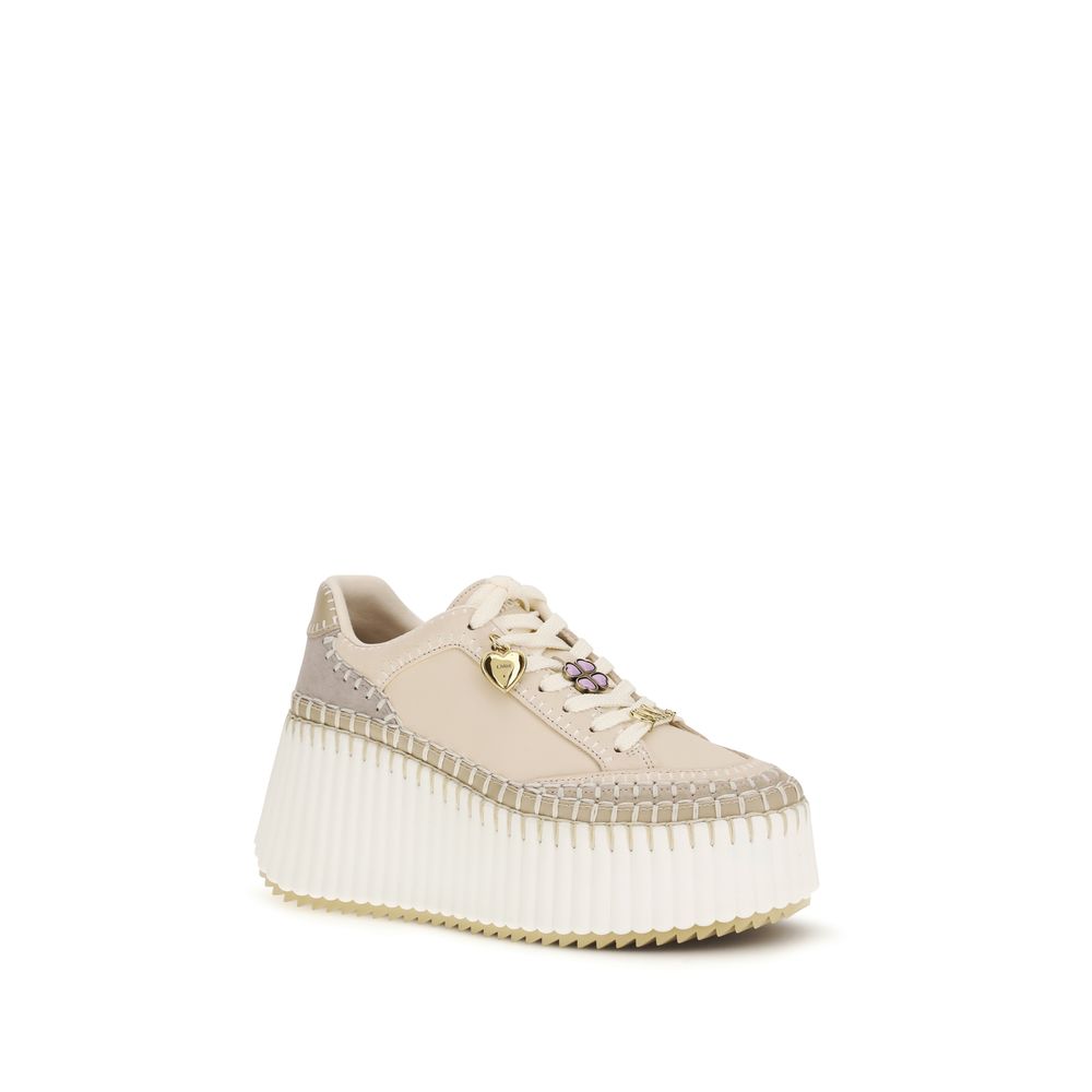 Chloé Nama Wedge Platform Leather Sneakers