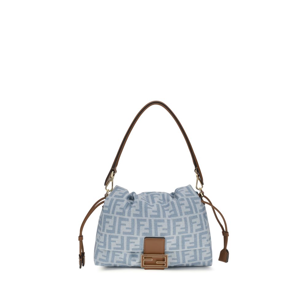 Fendi Mamma Baguette Blauwe Denim Schoudertas