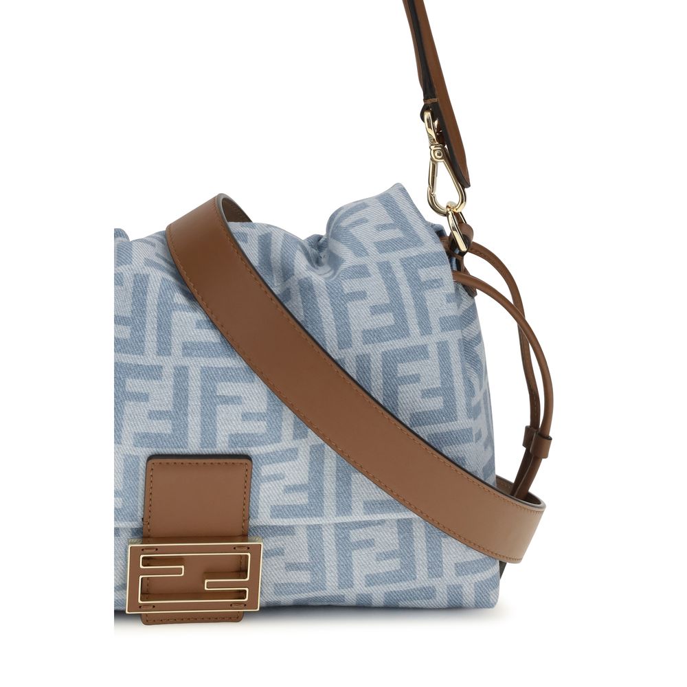 Fendi Mamma Baguette Blauwe Denim Schoudertas