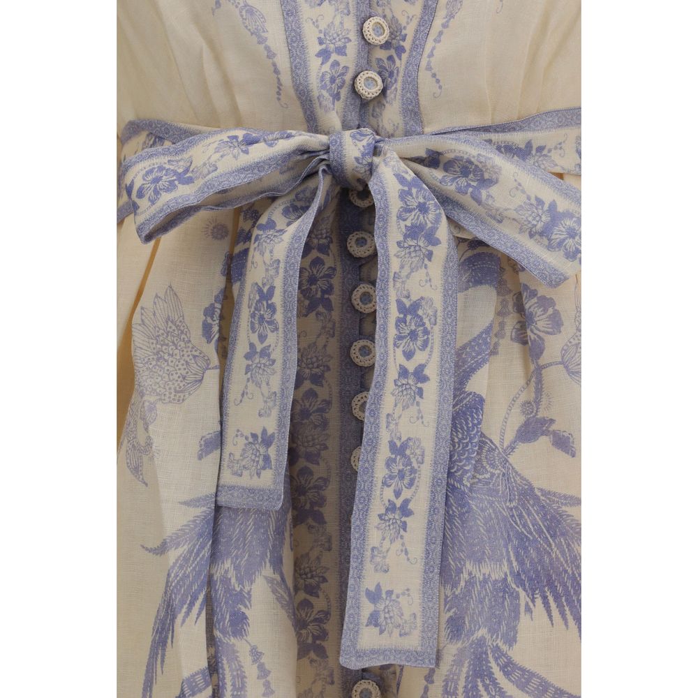 Zimmermann Indra Plunge Architectural Linenfabric Dress