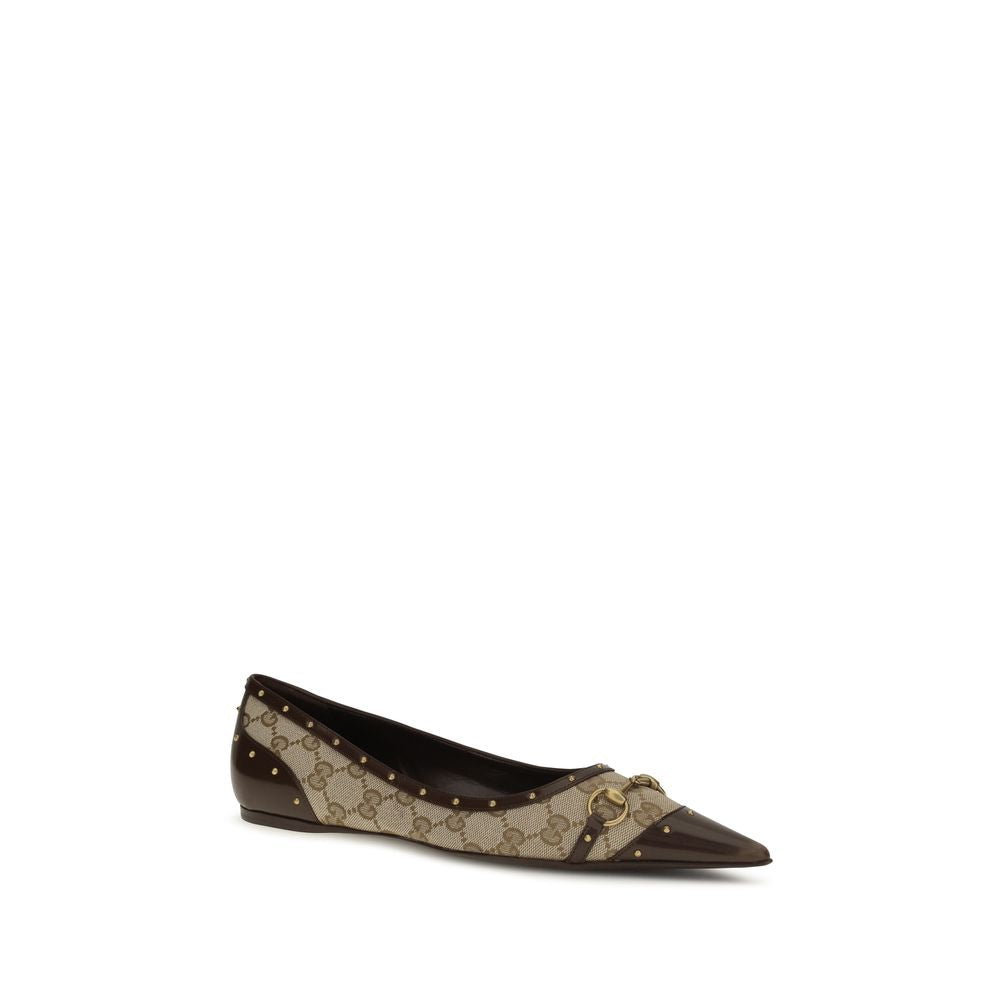 Gucci savoy ballerinas beigekleurige ggstof leerafwerking