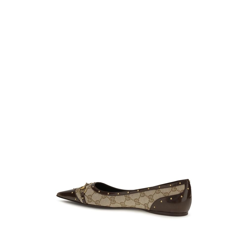 Gucci savoy ballerinas beigekleurige ggstof leerafwerking