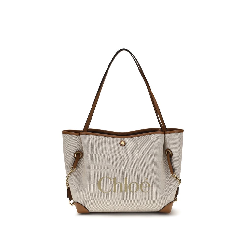 Chloé Clover Tote Bag Beige Canvas met Kalfsleren Details