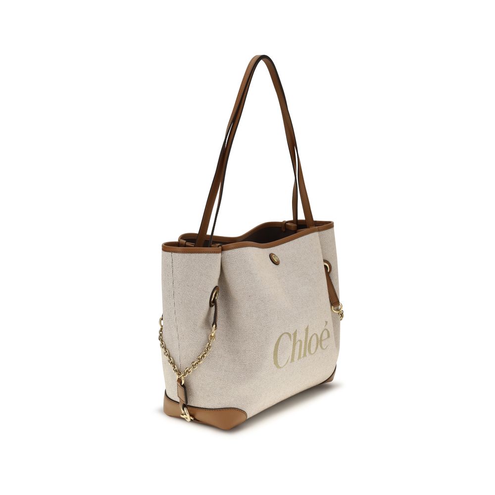 Chloé Clover Tote Bag Beige Canvas met Kalfsleren Details