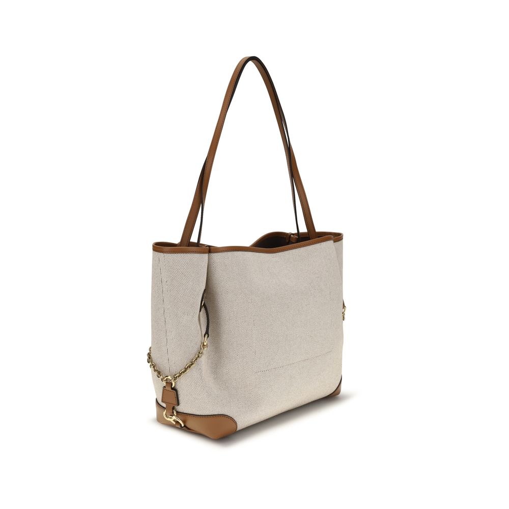 Chloé Clover Tote Bag Beige Canvas met Kalfsleren Details