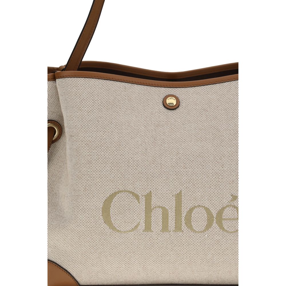 Chloé Clover Tote Bag Beige Canvas met Kalfsleren Details