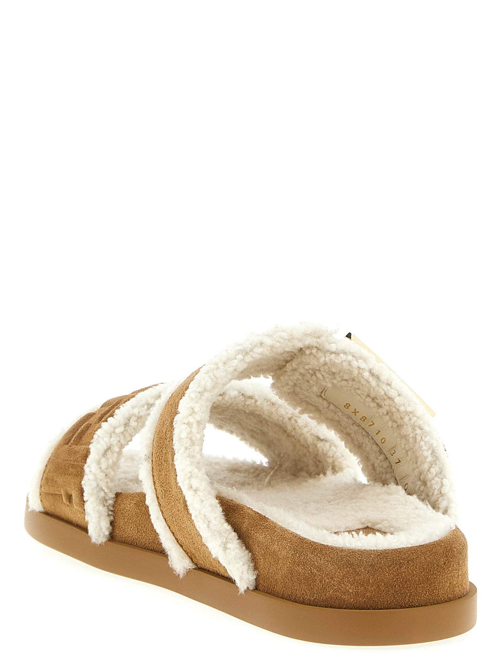 Fendi FF Logo Pattern Double Band Baguette Buckle Slides