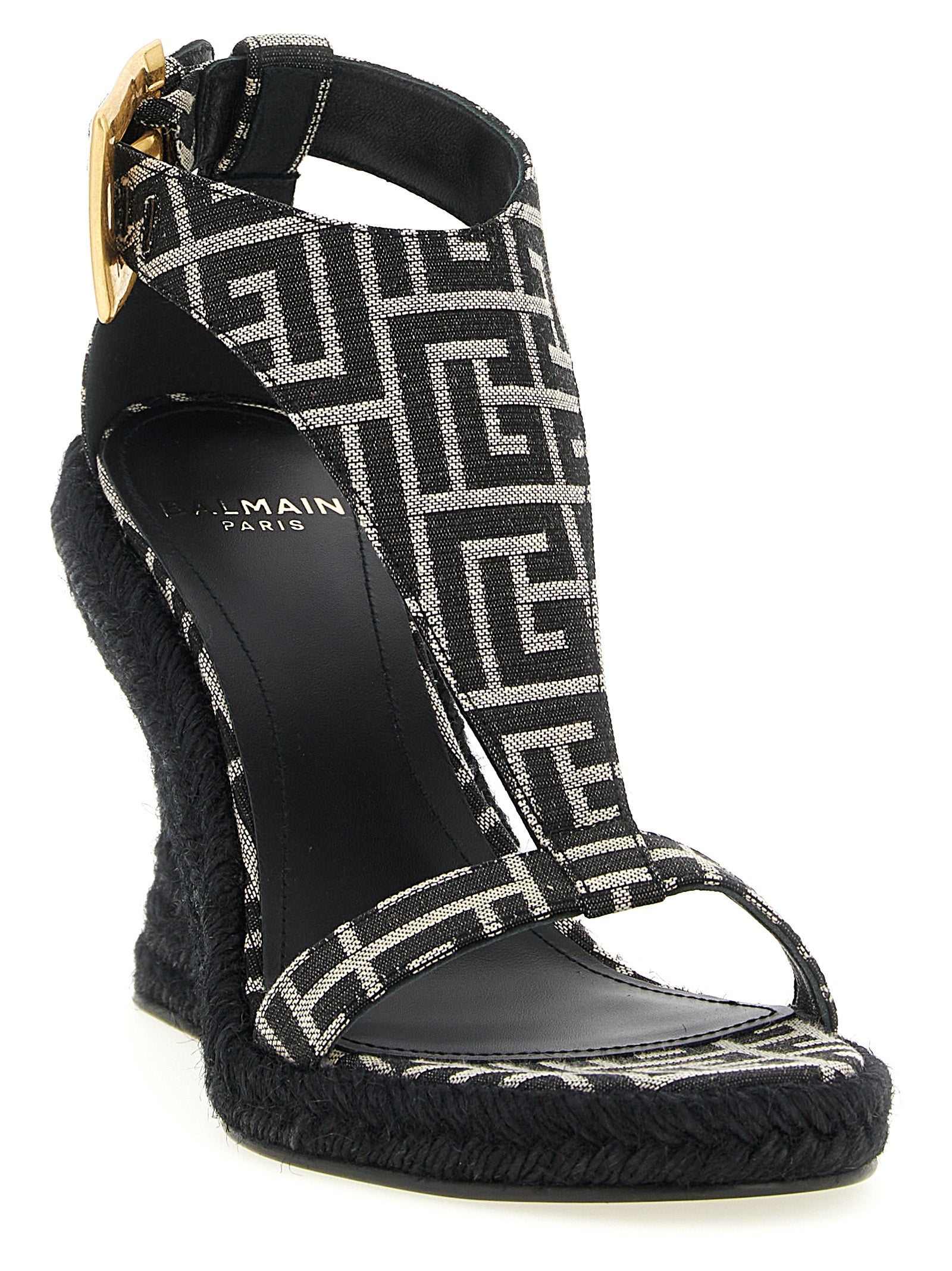 Balmain Anthem Buckle Monogrammed Jacquard Sandals
