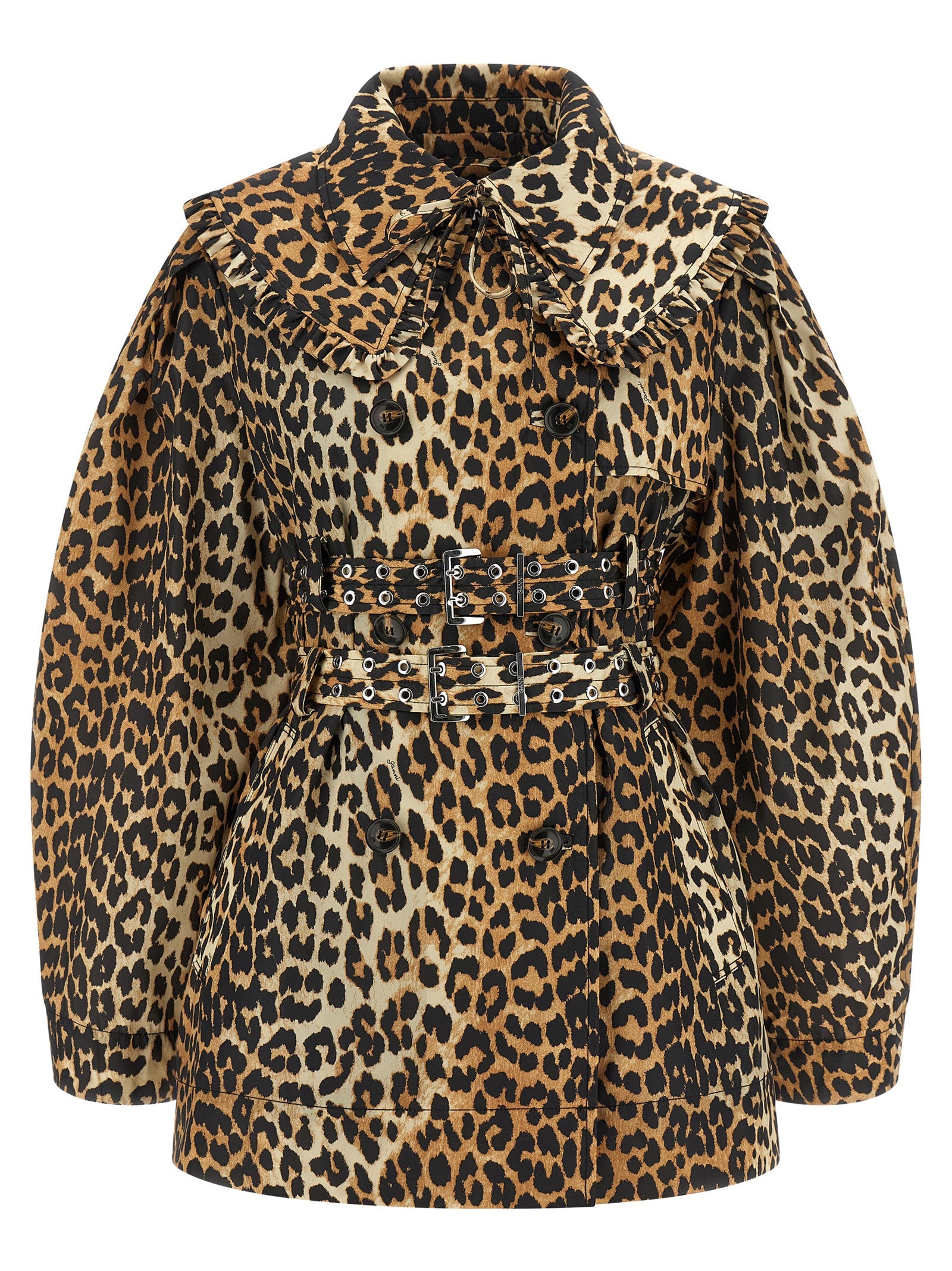 Ganni Leopard Duchesse Nylon Trench Coat