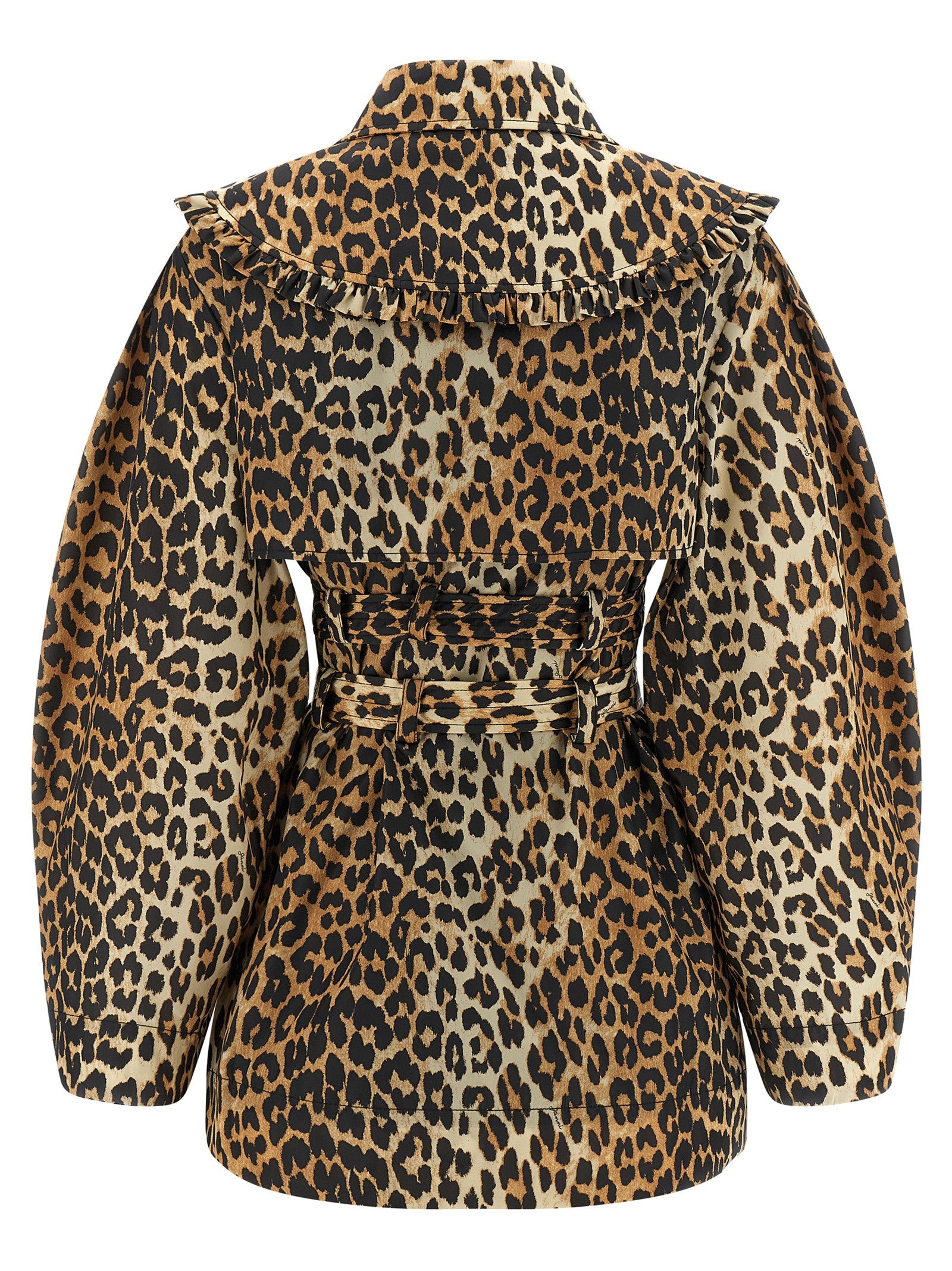 Ganni Leopard Duchesse Nylon Trench Coat