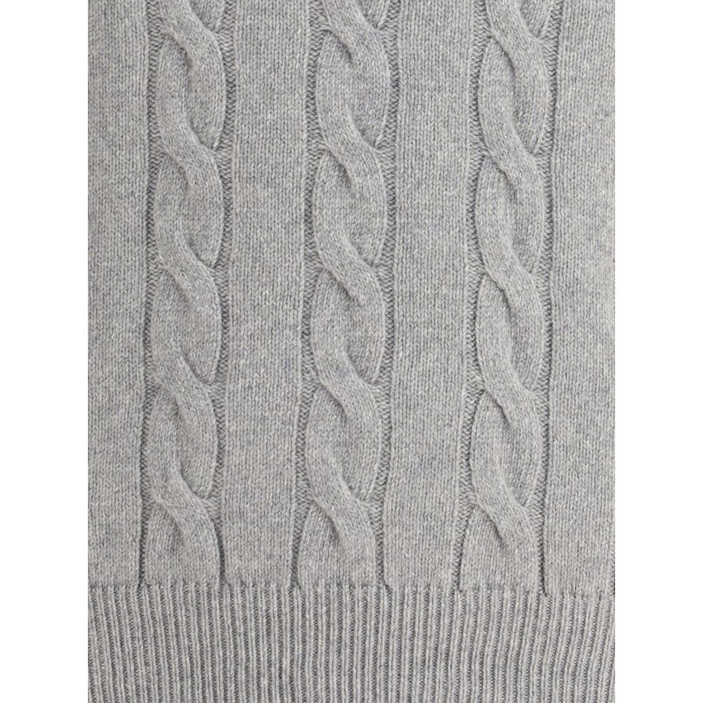 Aragona Cashmere Gray Braided Crewneck Sweater