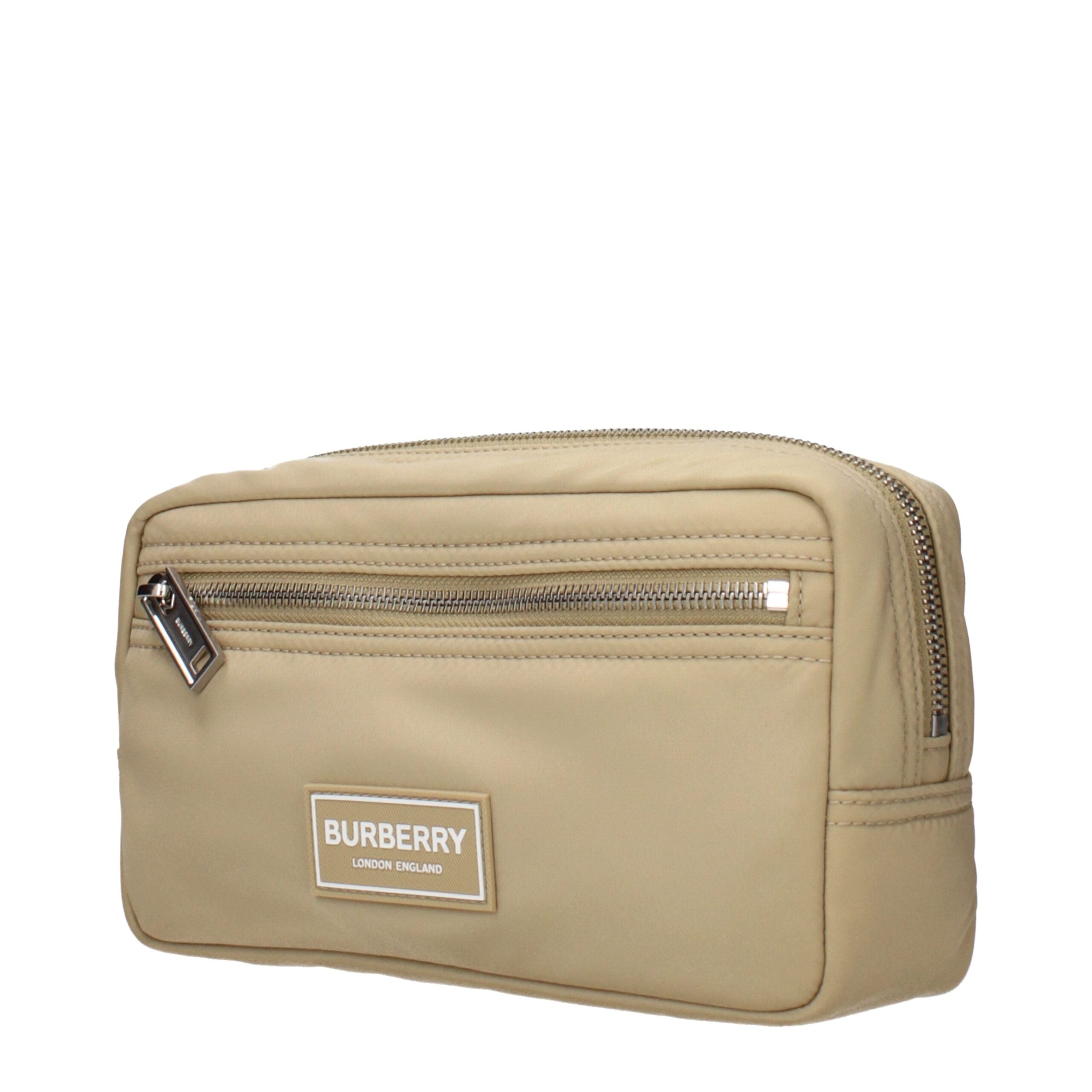 Burberry Nylon Clutch Bag – Beige Technisch Nylon met Zilverkleurige Details