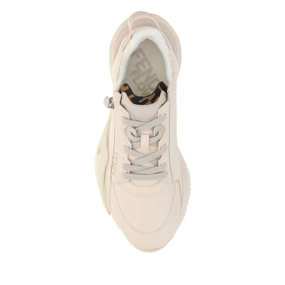 Fendi Flow Running Sneakers – Cream Calf Leather & Rubber Fendi