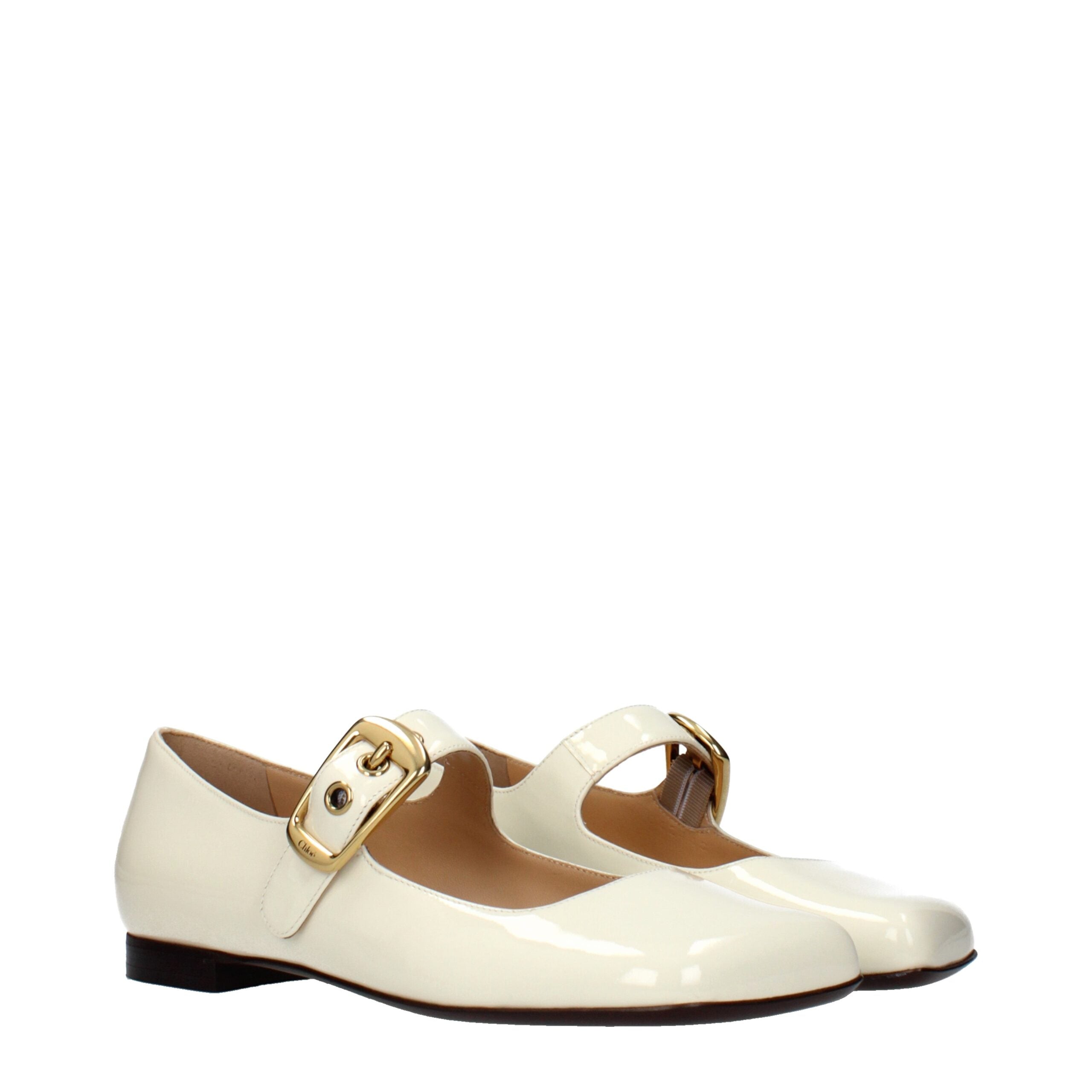 Chloé Beige Patentleren Ballet Flats met Logo Detail