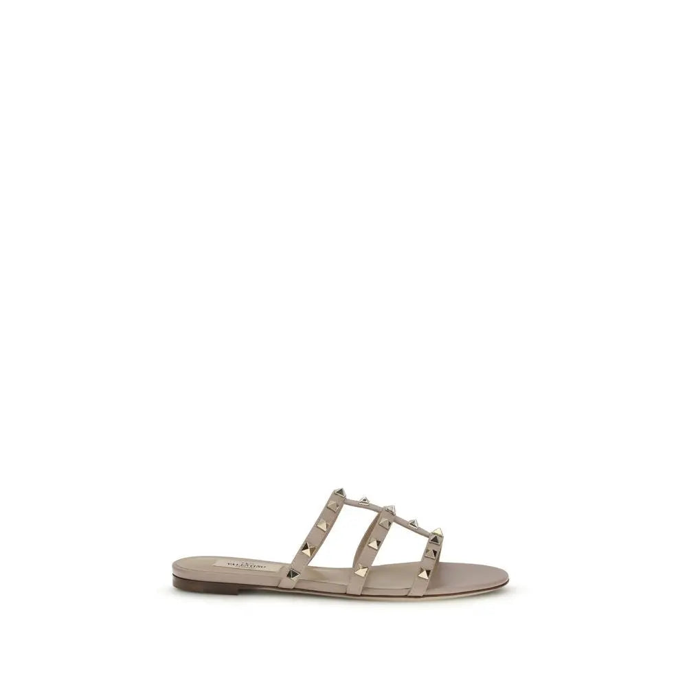 Valentino Garavani Rockstud Slider Sandals – Beige Calf Leather Valentino Garavani