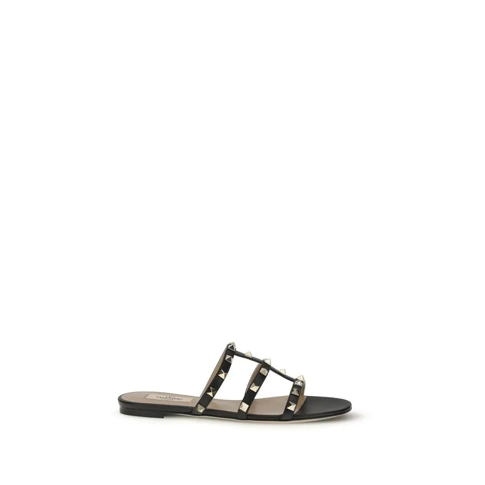 Valentino Garavani Rockstud Slider Sandals – Black Calf Leather Valentino Garavani