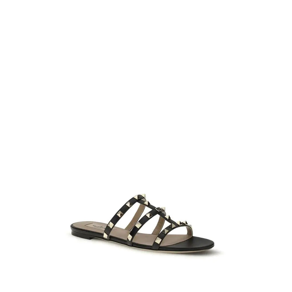 Valentino Garavani Rockstud Slider Sandals – Black Calf Leather Valentino Garavani