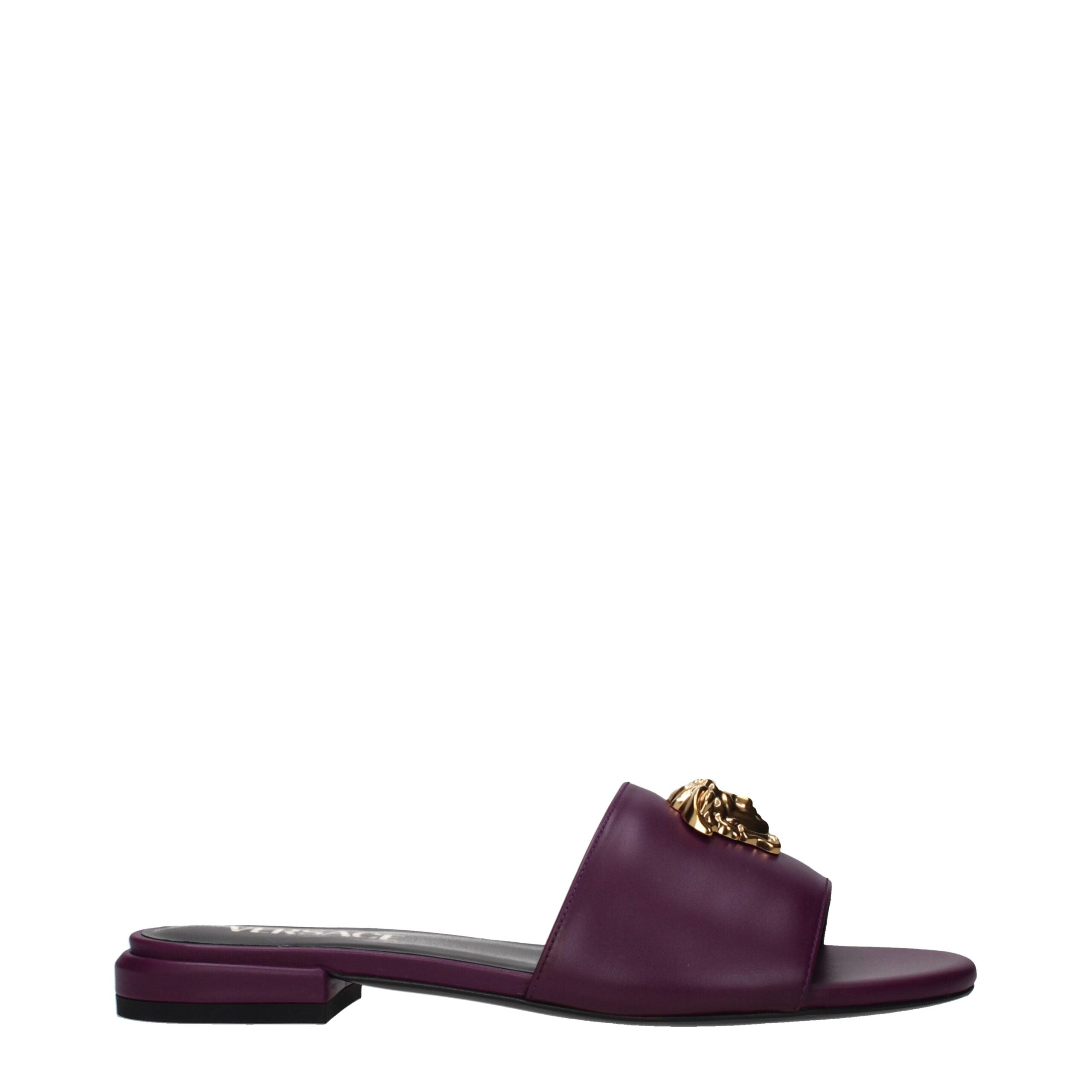 Versace Purple Leather Slippers – Sculptural Simplicity with Medusa Elegance