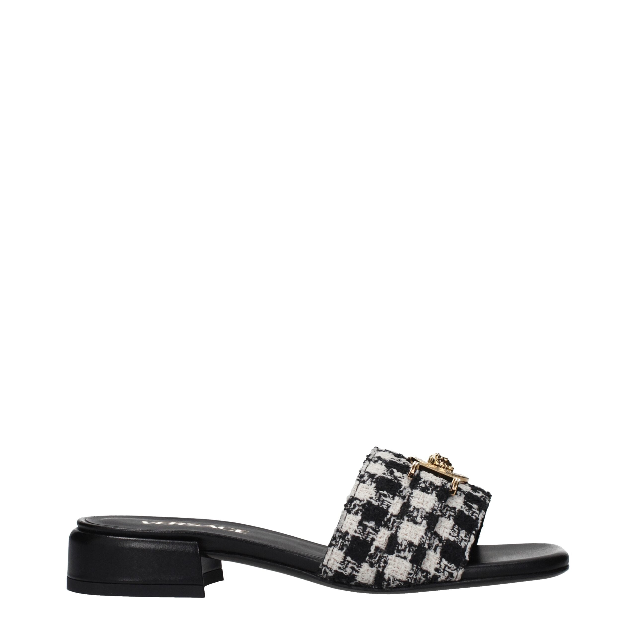 Versace Black Tweed Slippers – Chic Comfort with Iconic Medusa Detail