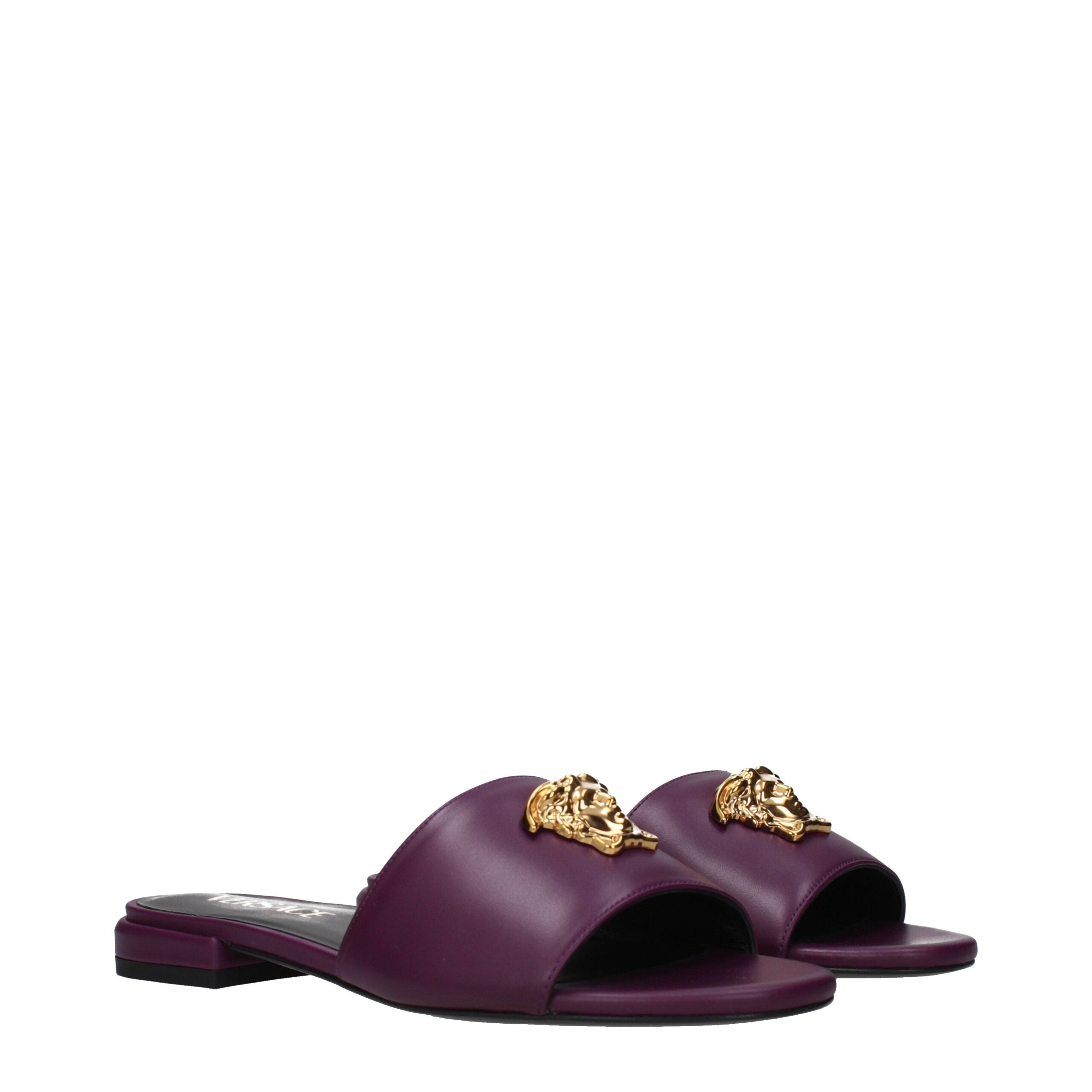 Versace Purple Leather Slippers – Sculptural Simplicity with Medusa Elegance