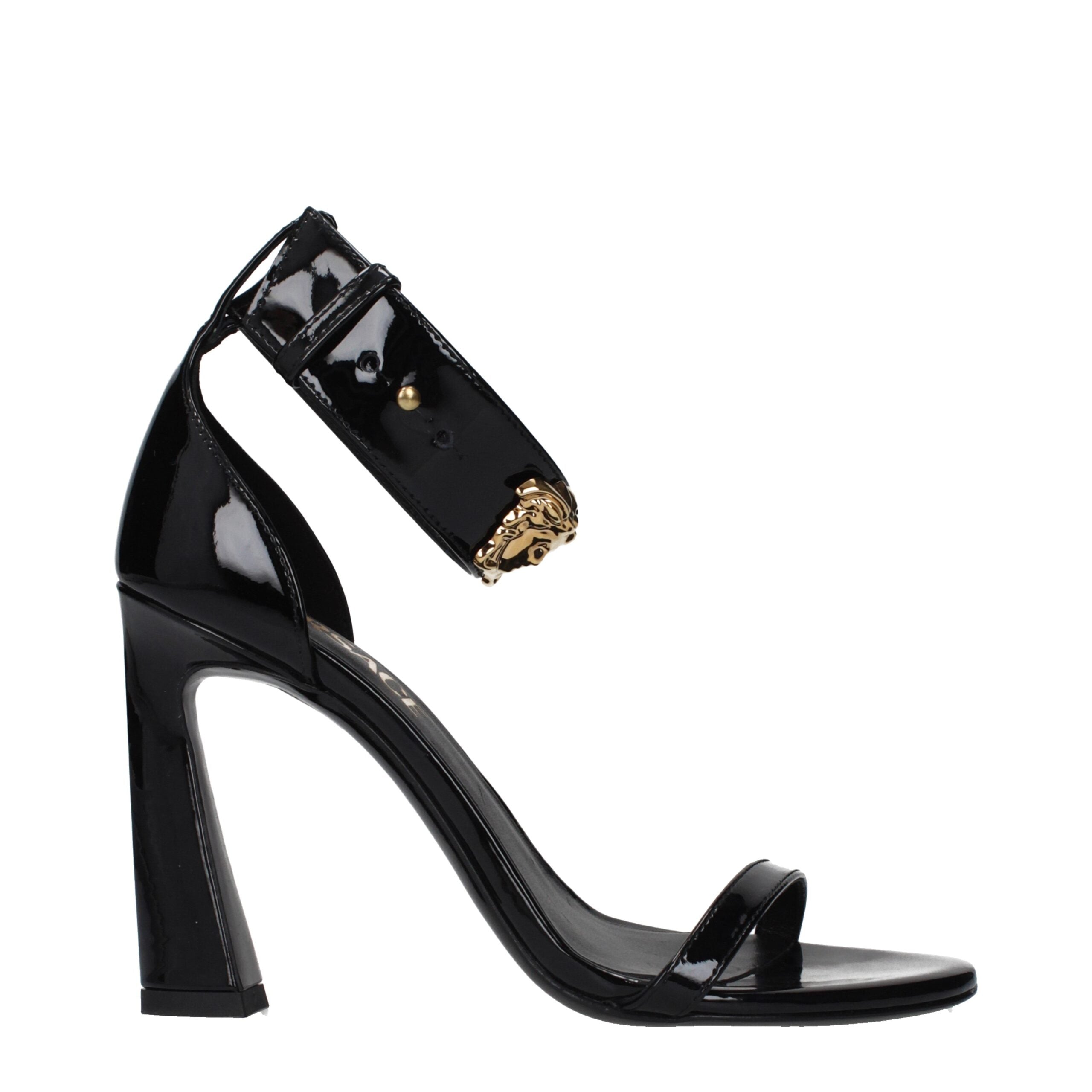 Versace Medusa ’95 Patent Leather Sandals – Black & Gold