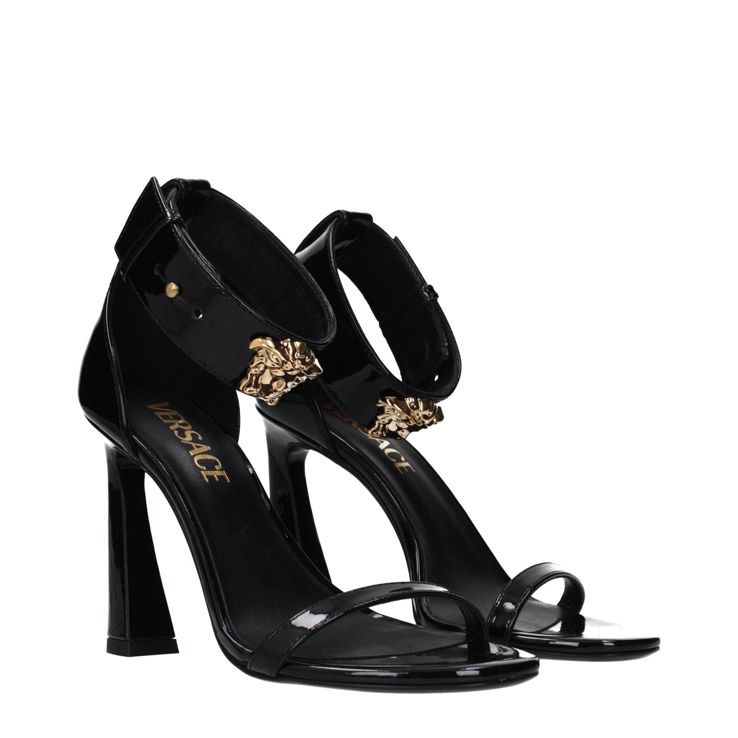Versace Medusa ’95 Patent Leather Sandals – Black & Gold