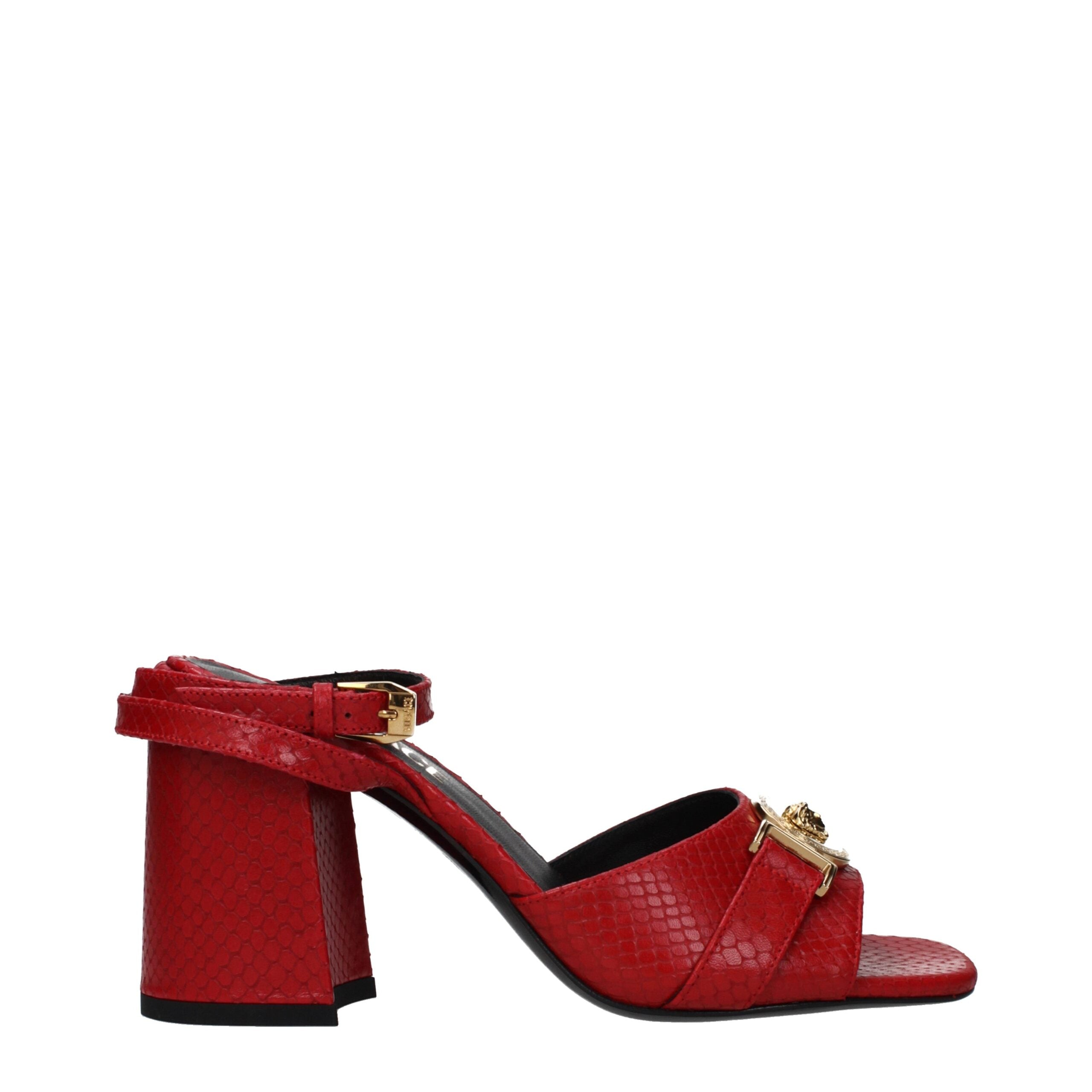 Versace Red Leather Platform Sandals – Bold Elegance with Medusa Accent