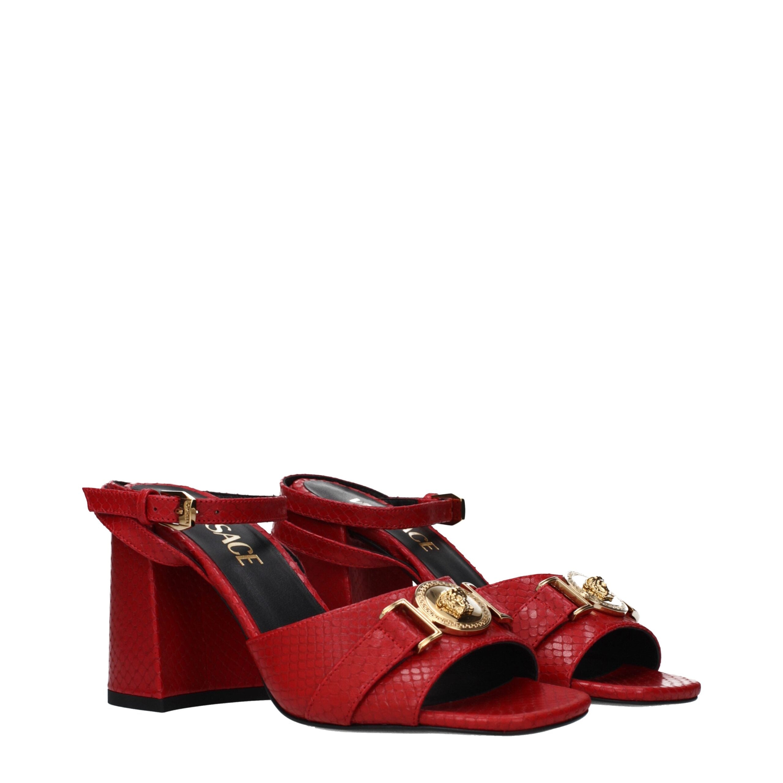 Versace Red Leather Platform Sandals – Bold Elegance with Medusa Accent