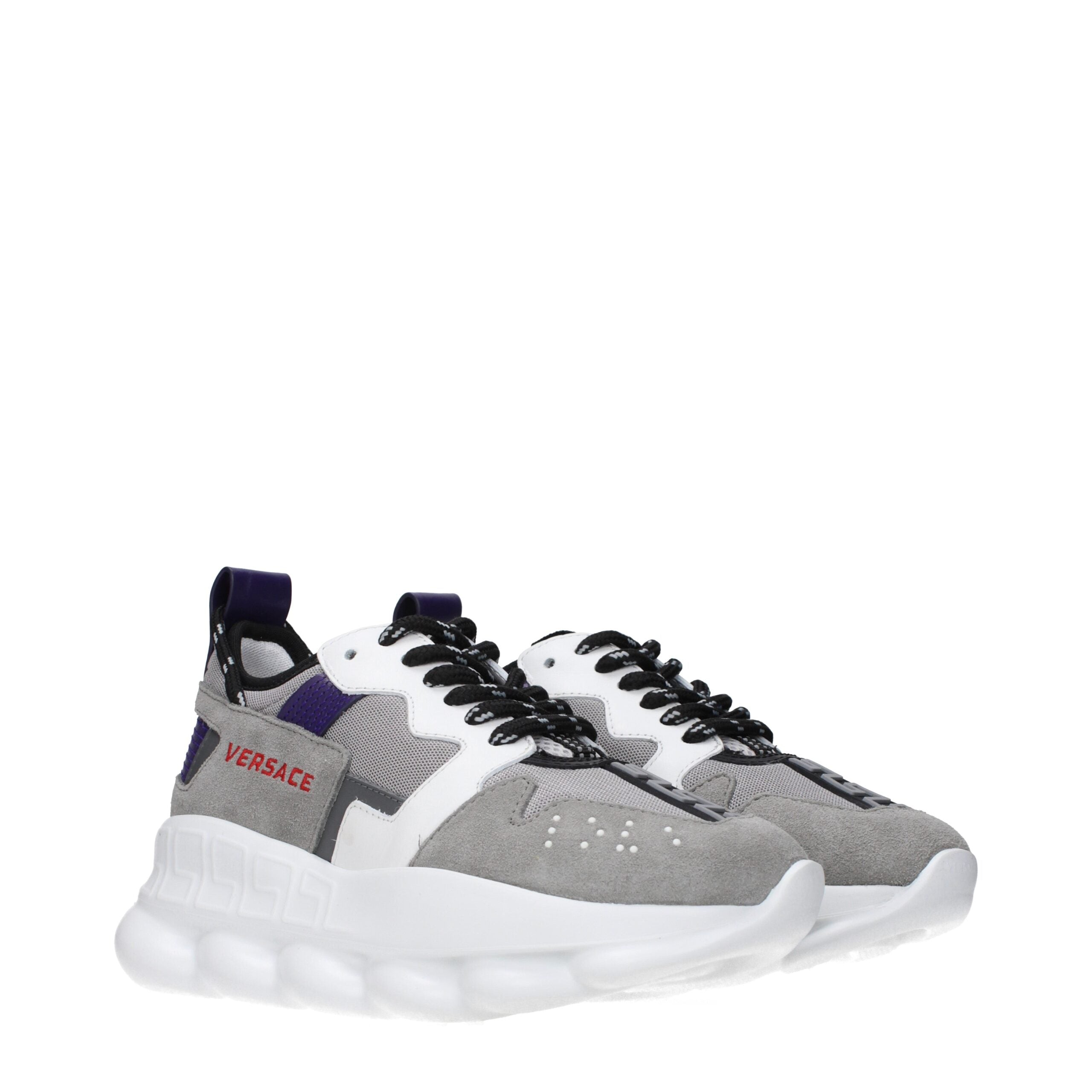 Versace Gray Suede & Leather Athletic Sneakers