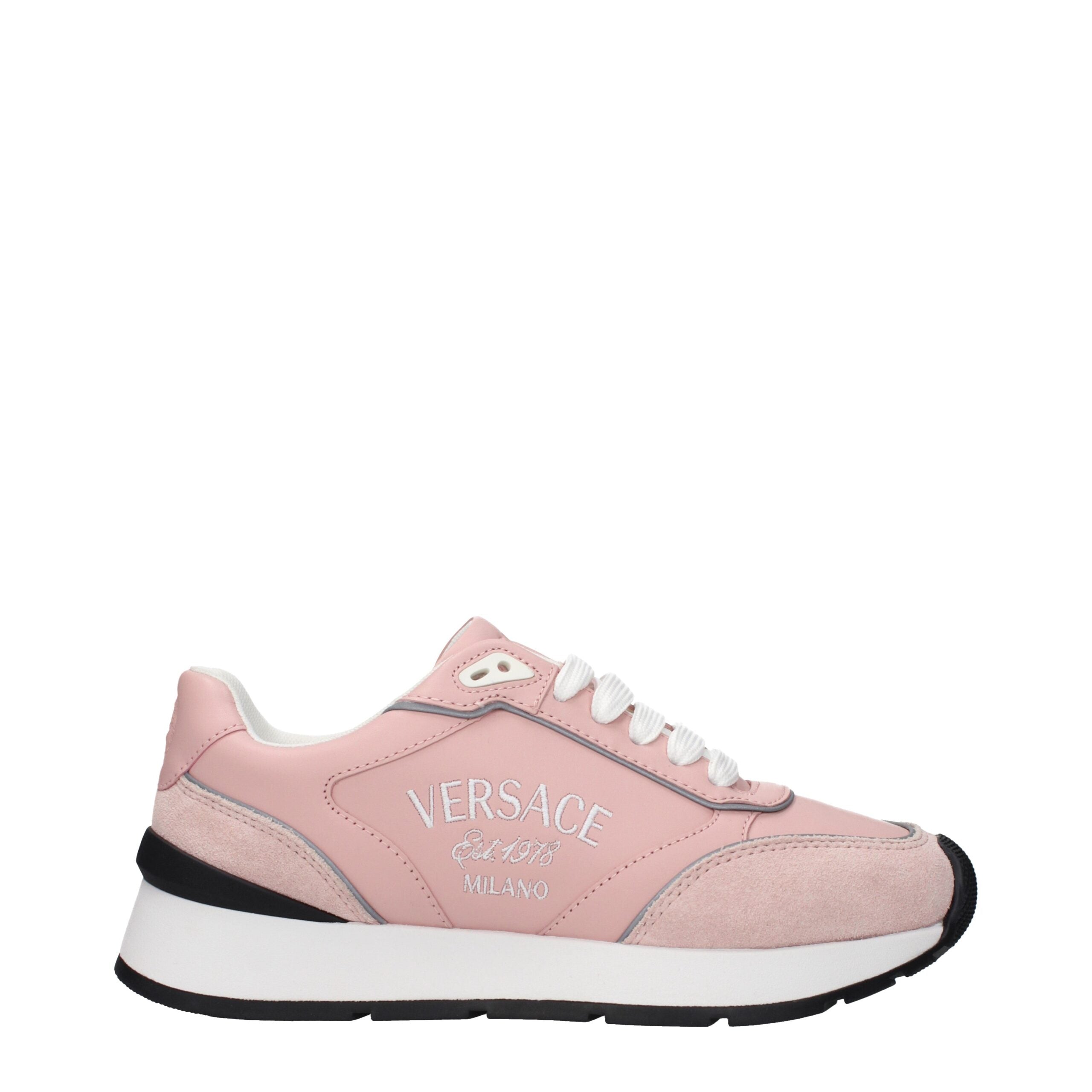 Versace Pink Leather Low Top Sneakers – Playful Luxury with Iconic Branding