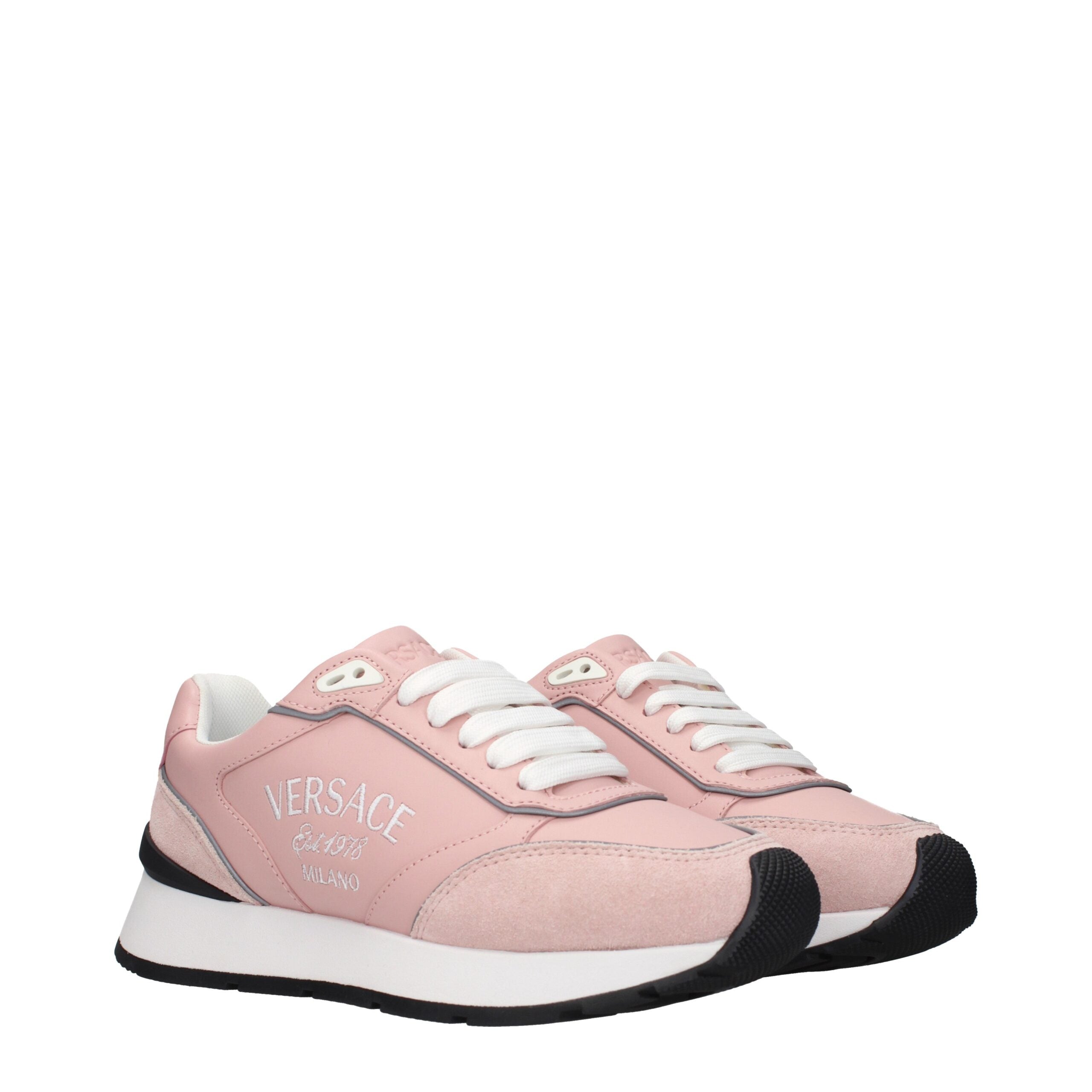 Versace Pink Leather Low Top Sneakers – Playful Luxury with Iconic Branding