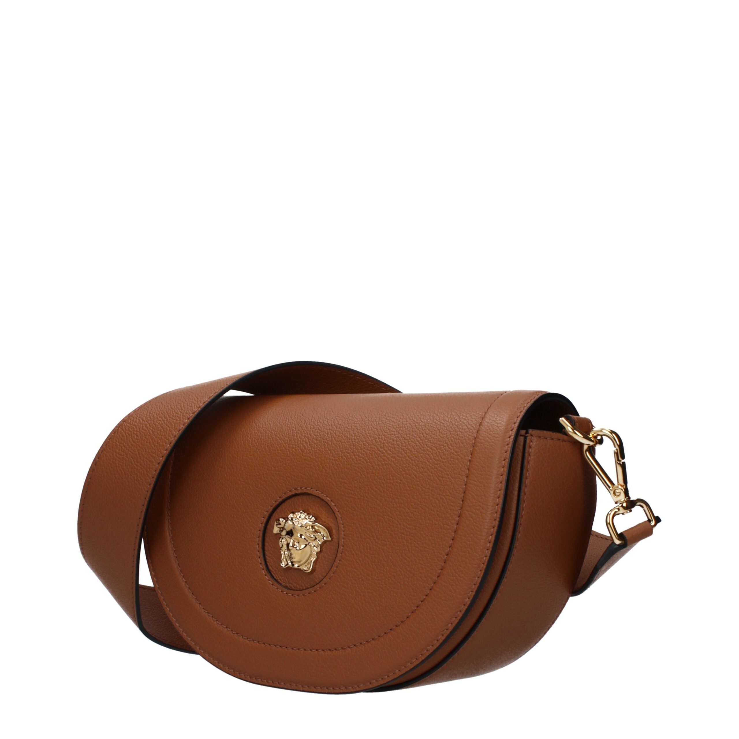 Versace Leather Crossbody Bag – Brown with Gold Medusa Details