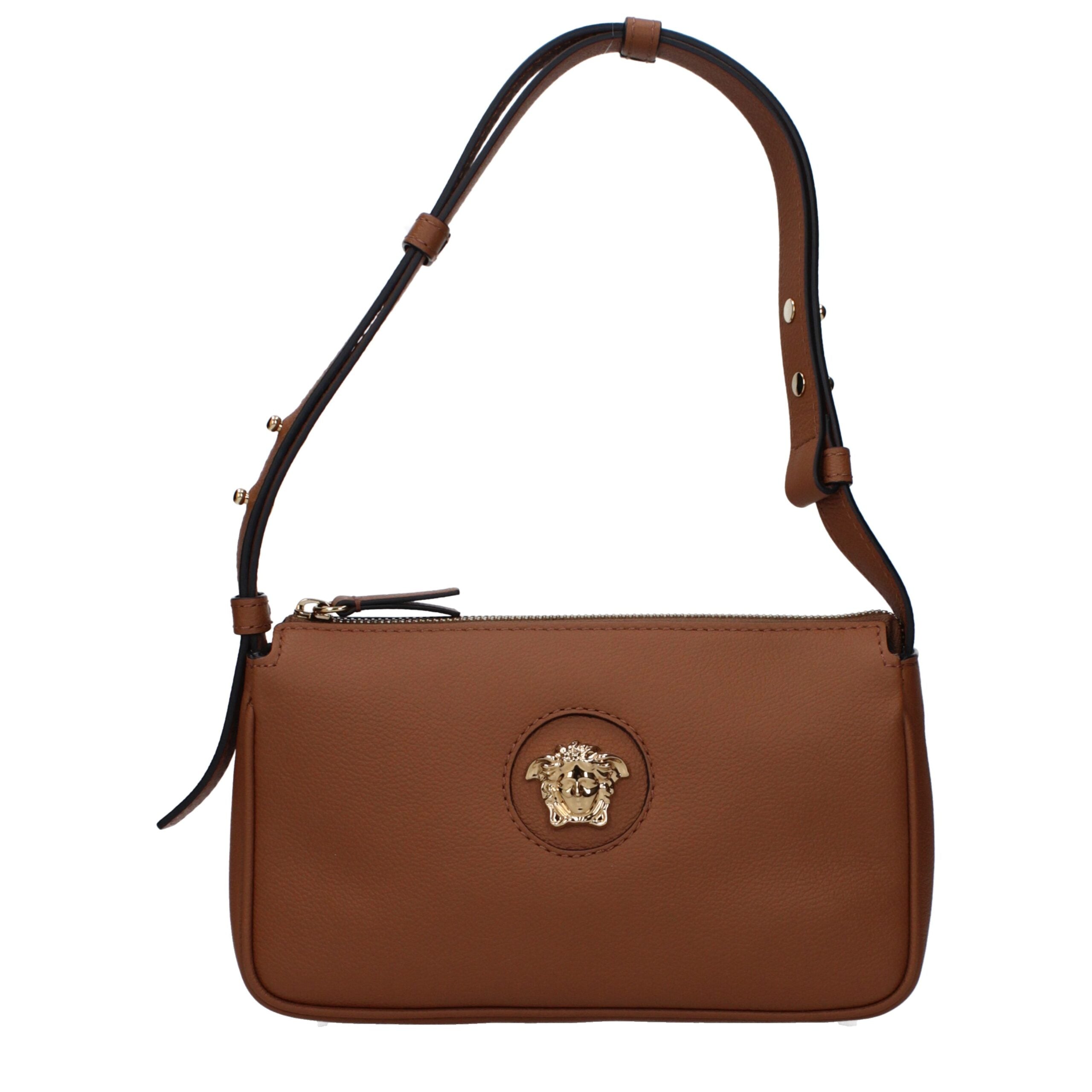 Versace Leather Shoulder Bag – Brown with Gold Signature Detail