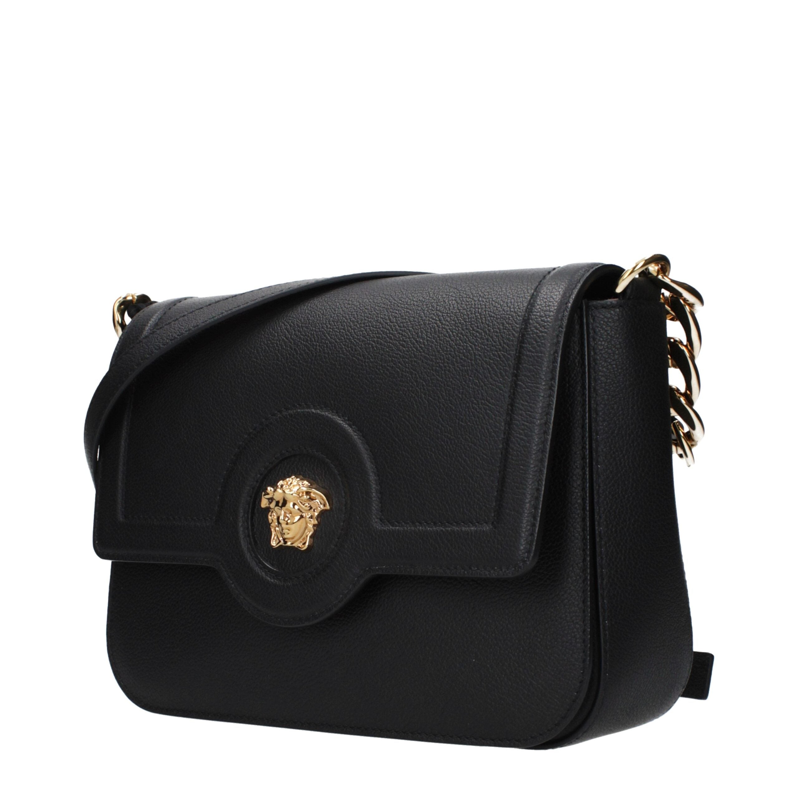 Versace Leather Crossbody Bag – Black with Gold Signature Detail
