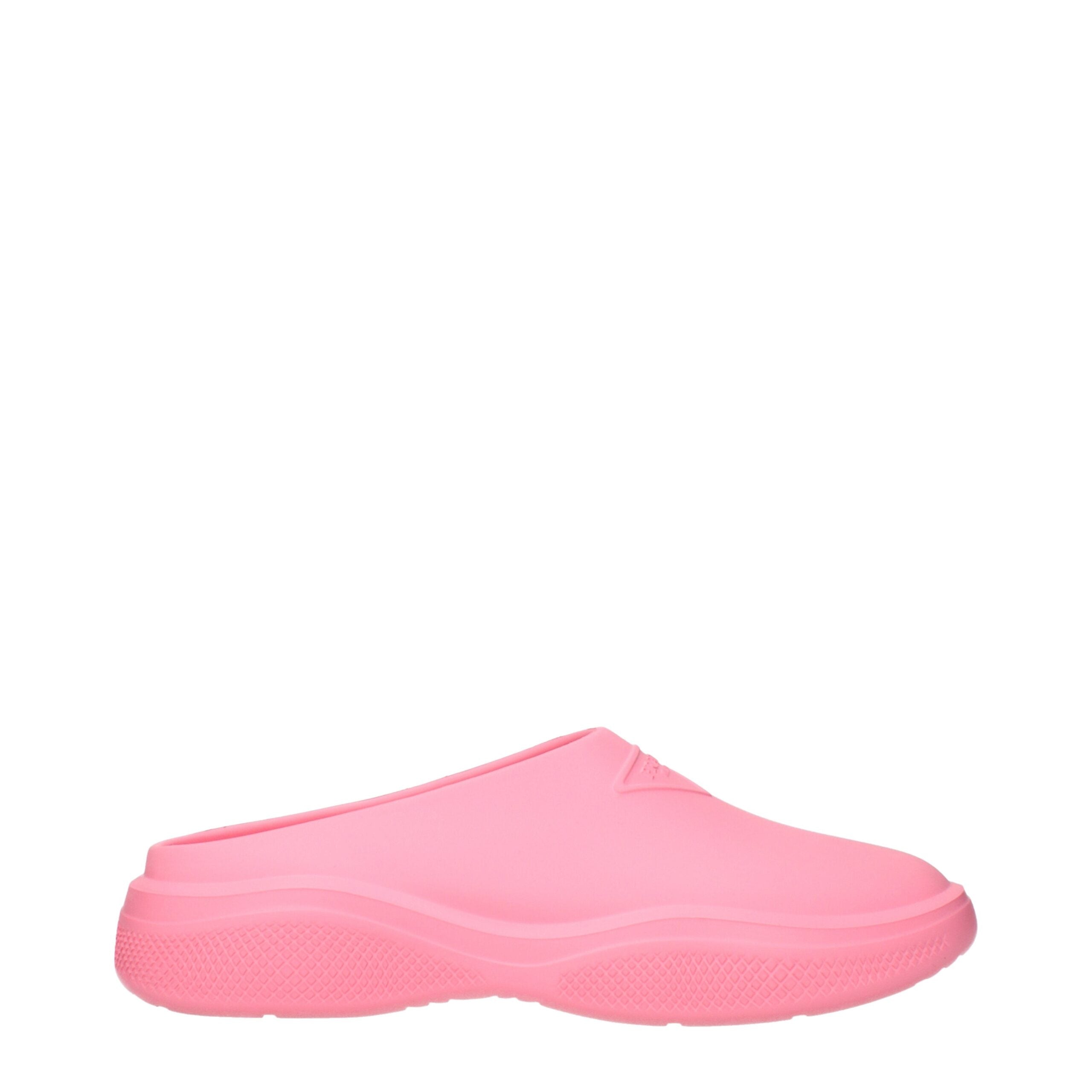 Prada Rubber Slippers – Pink Begonia with Logo Details