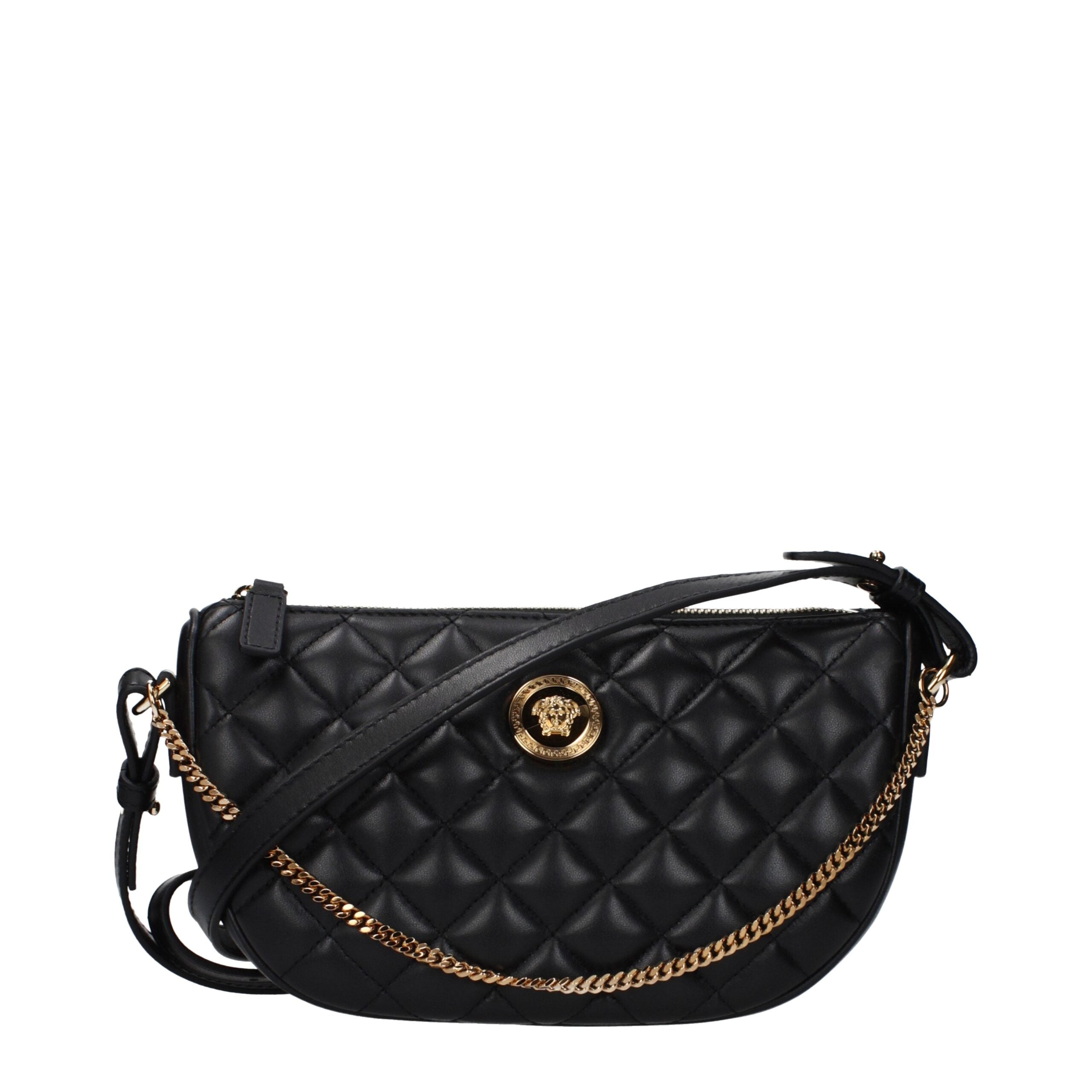 Versace Quilted Leather Shoulder Bag – Black with Gold Medusa Detail