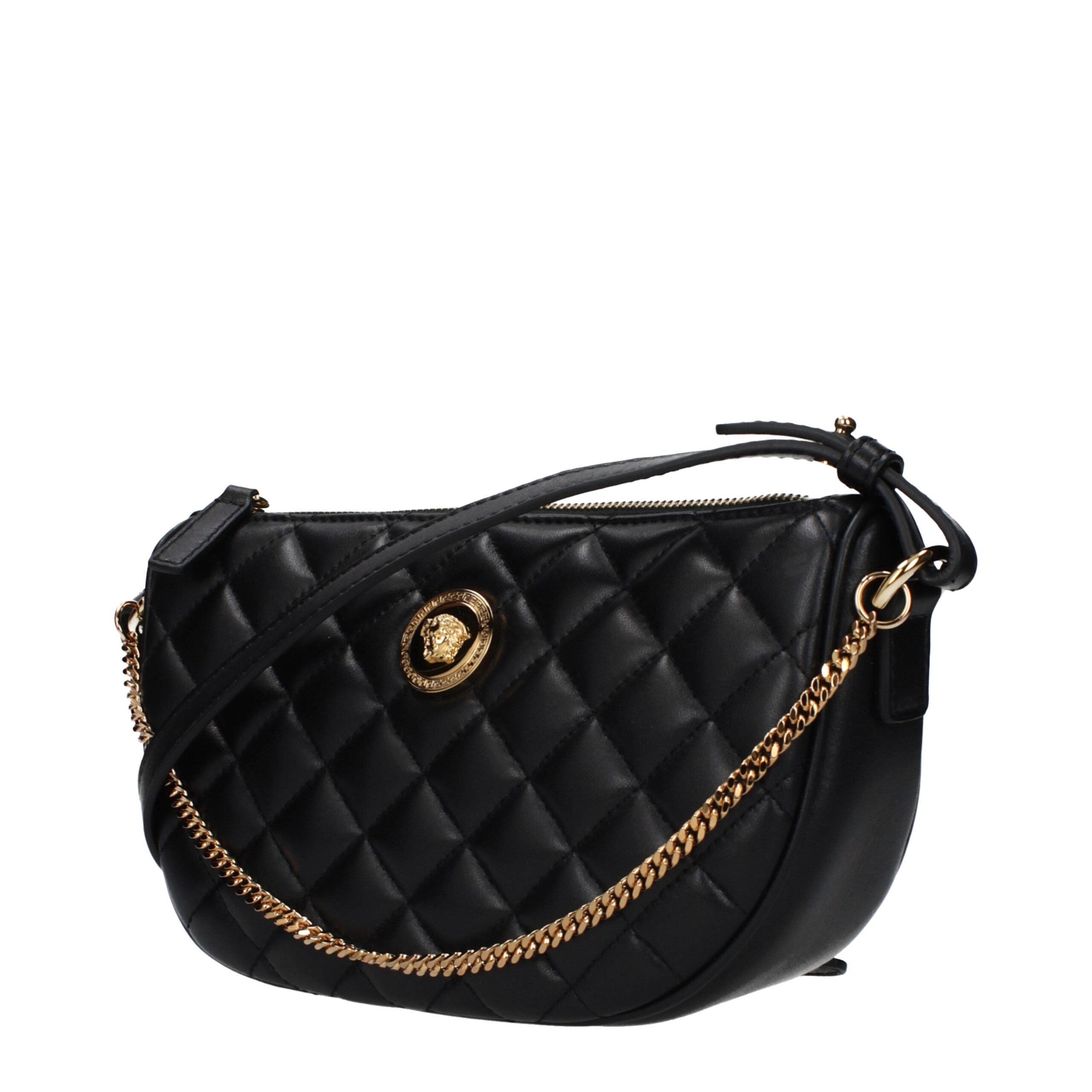 Versace Quilted Leather Shoulder Bag – Black with Gold Medusa Detail