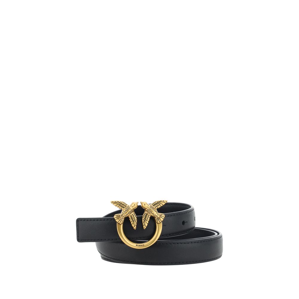 PINKO Black Calf Leather Bos Taurus Regular Belt PINKO