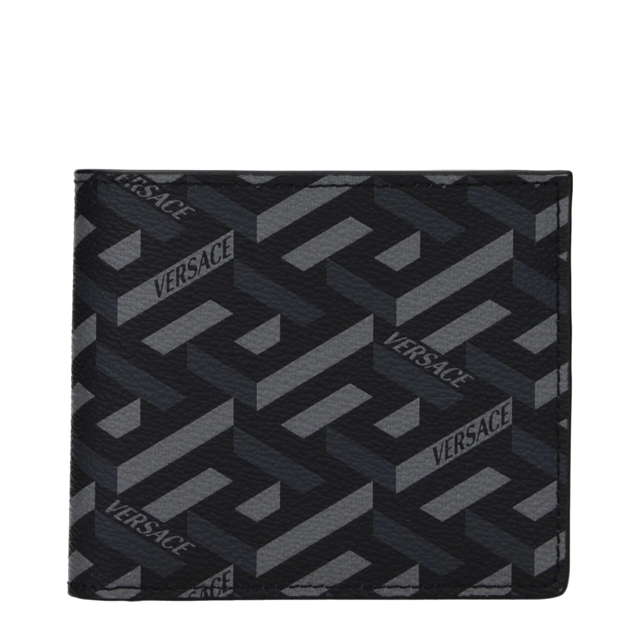 Versace Black La Greca Fabric Wallet
